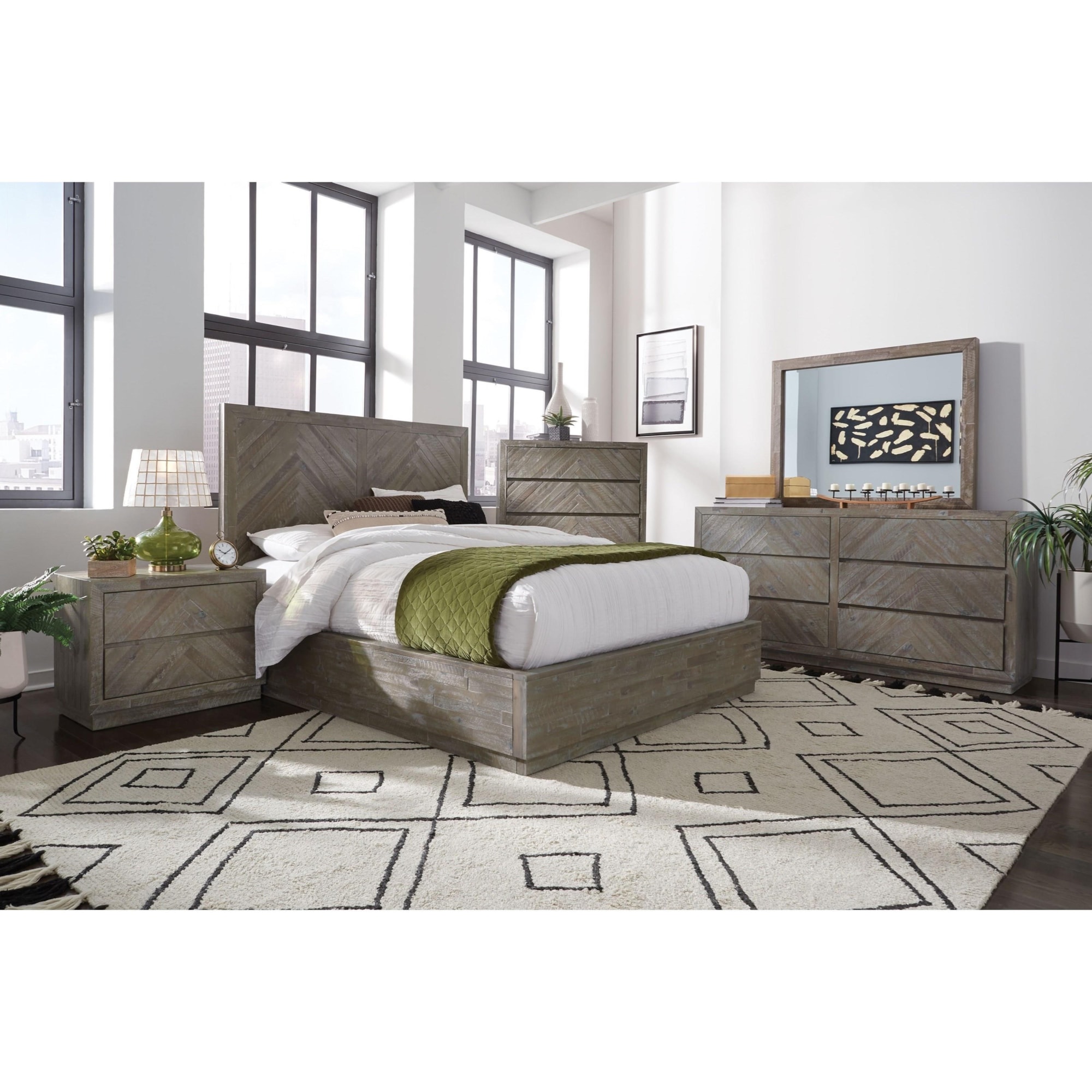 Modus International Herringbone 5QS3H5 Contemporary Queen Platform Bed