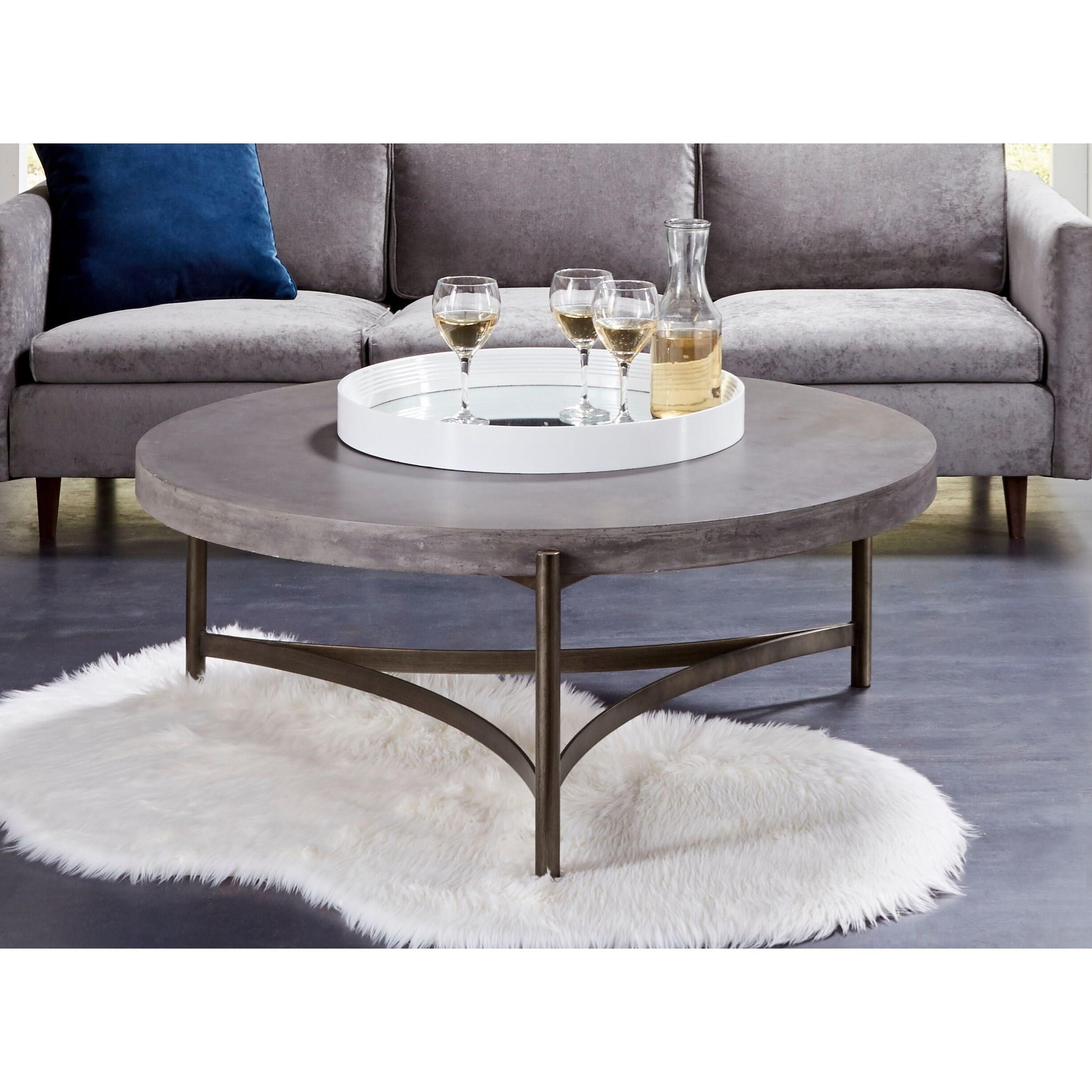 Lyon A89421 Contemporary Round Coffee Table with Concrete Top