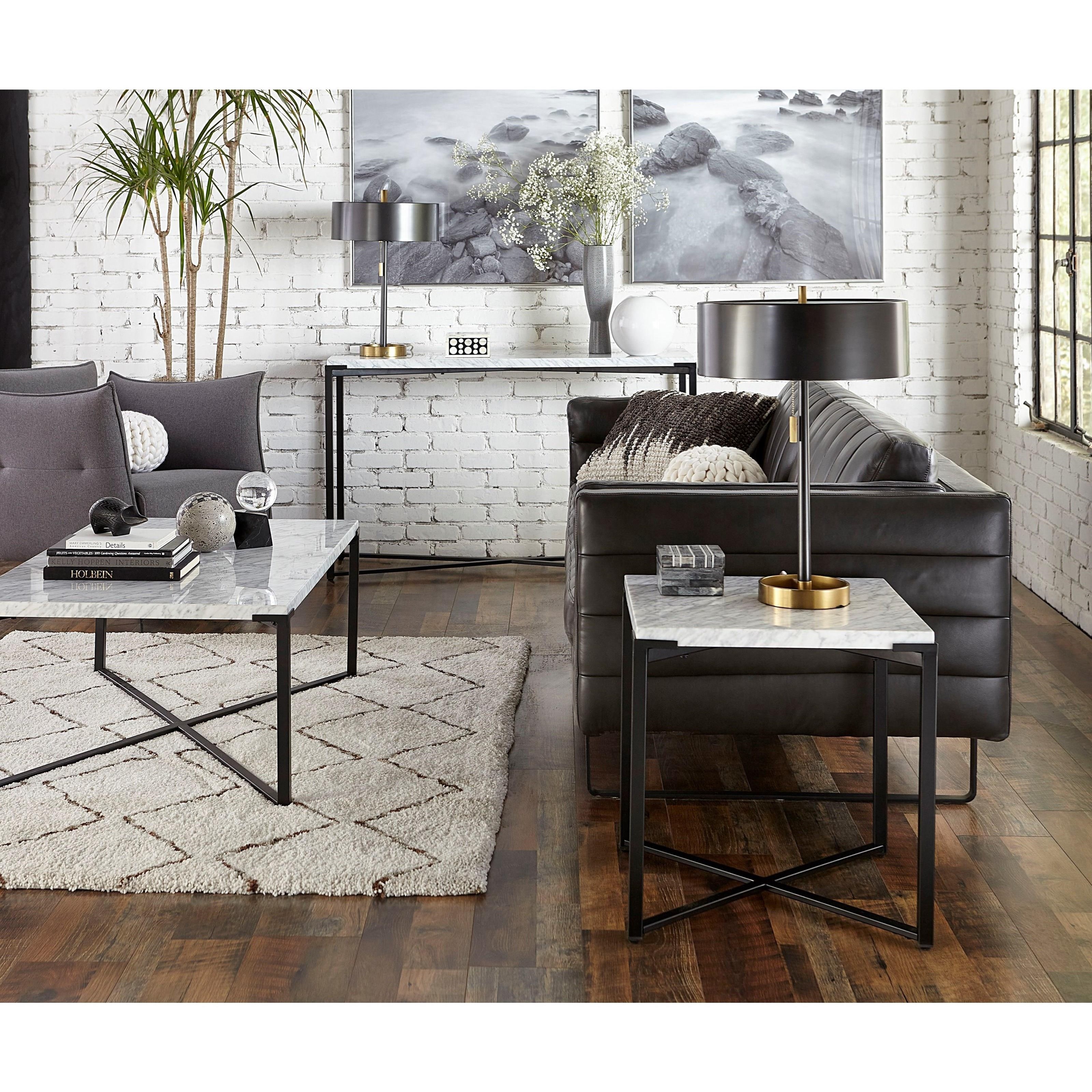 Modus Furniture Saxon A9R322 Contemporary End Table with Marble Top and Matte Black Base Reeds Furniture End Tables