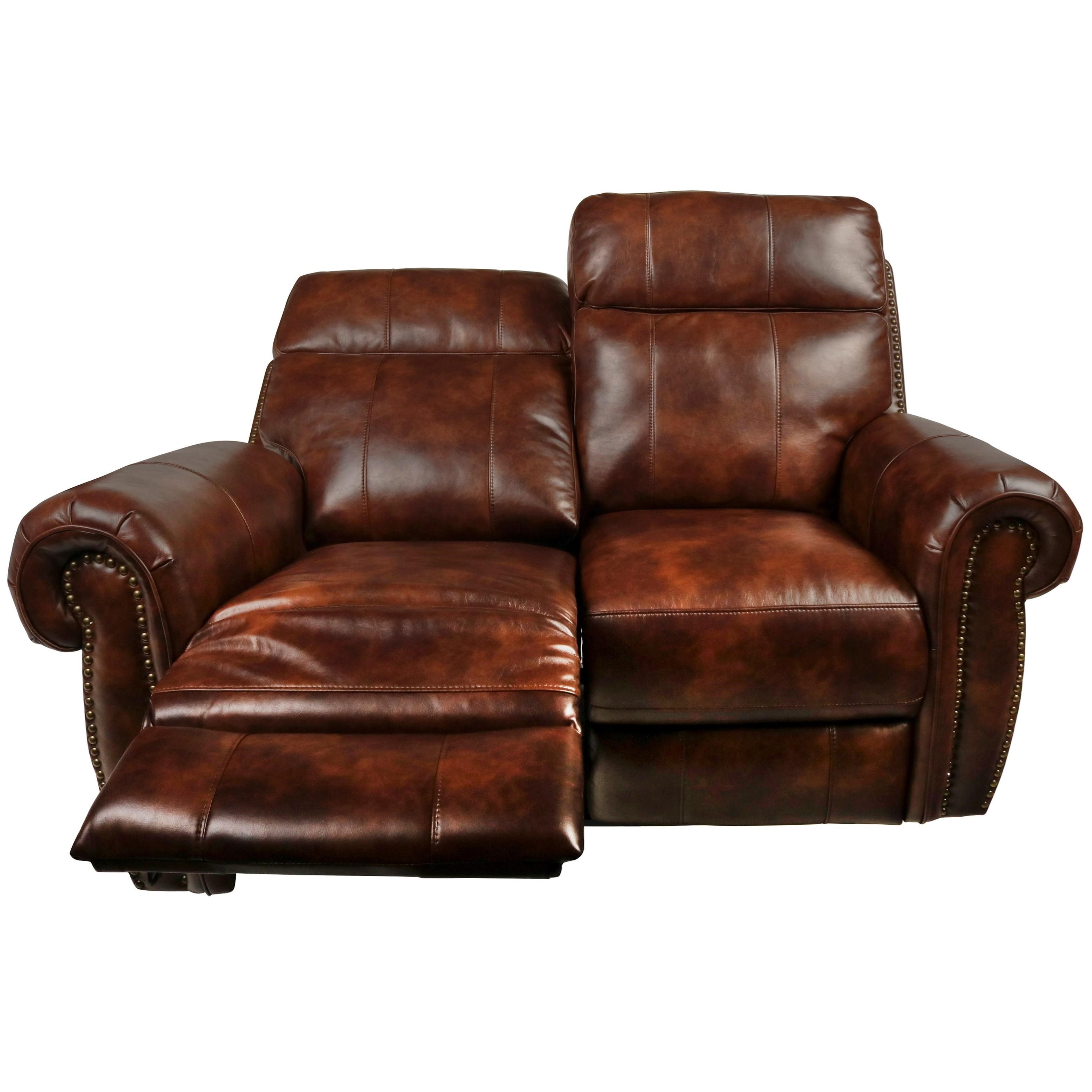 Leather reclining loveseat with nailhead trim discount