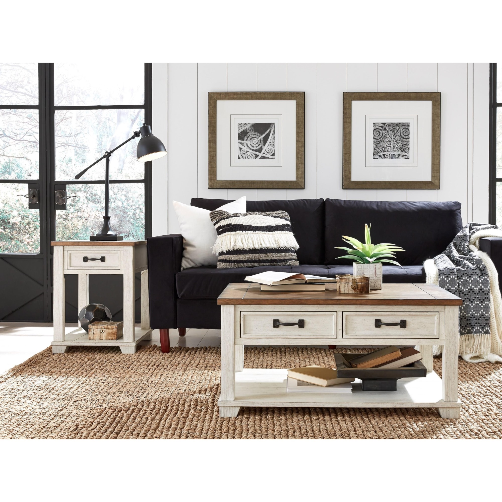 Null Furniture Madison 551905 Farmhouse Rectangular End Table with Open Shelf Wayside