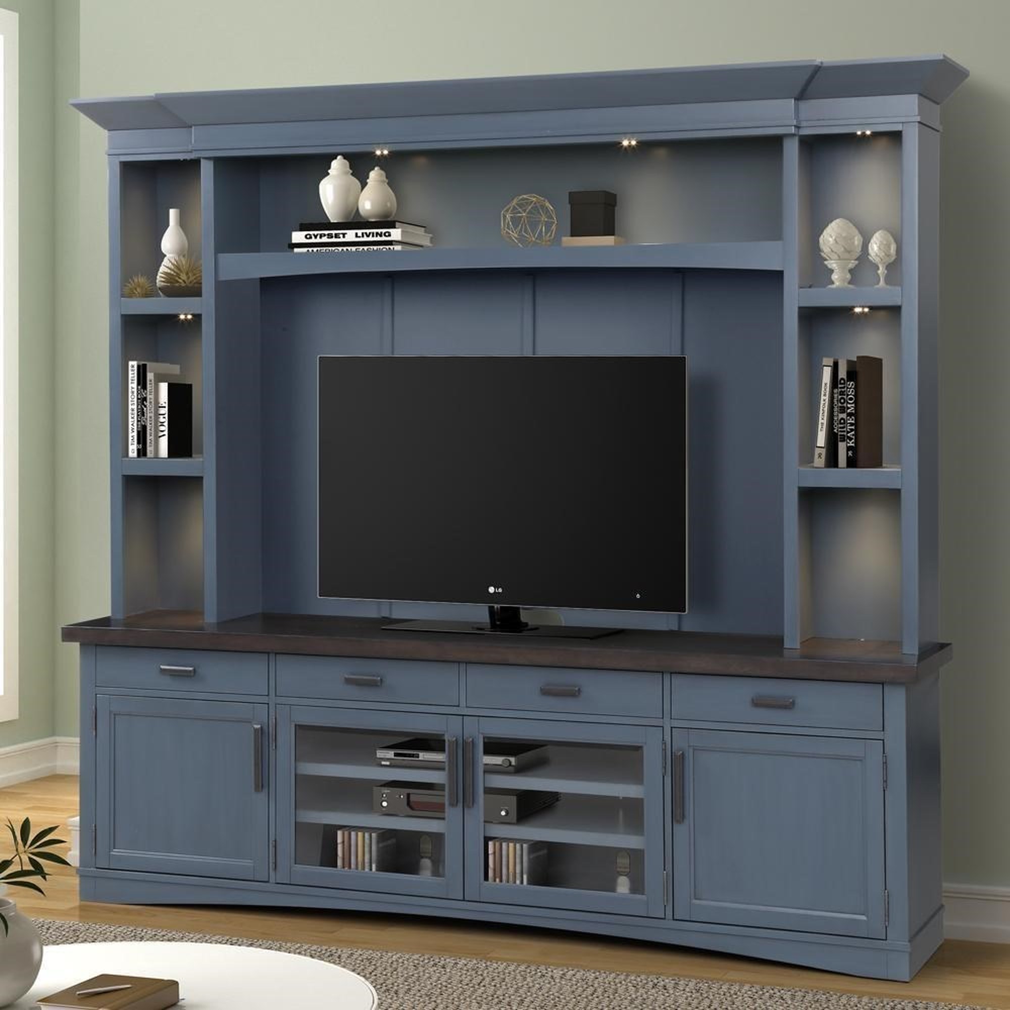 Paramount Furniture Americana Modern AME#92-4-DEN Entertainment Wall Unit  with LED Lights, Reeds Furniture