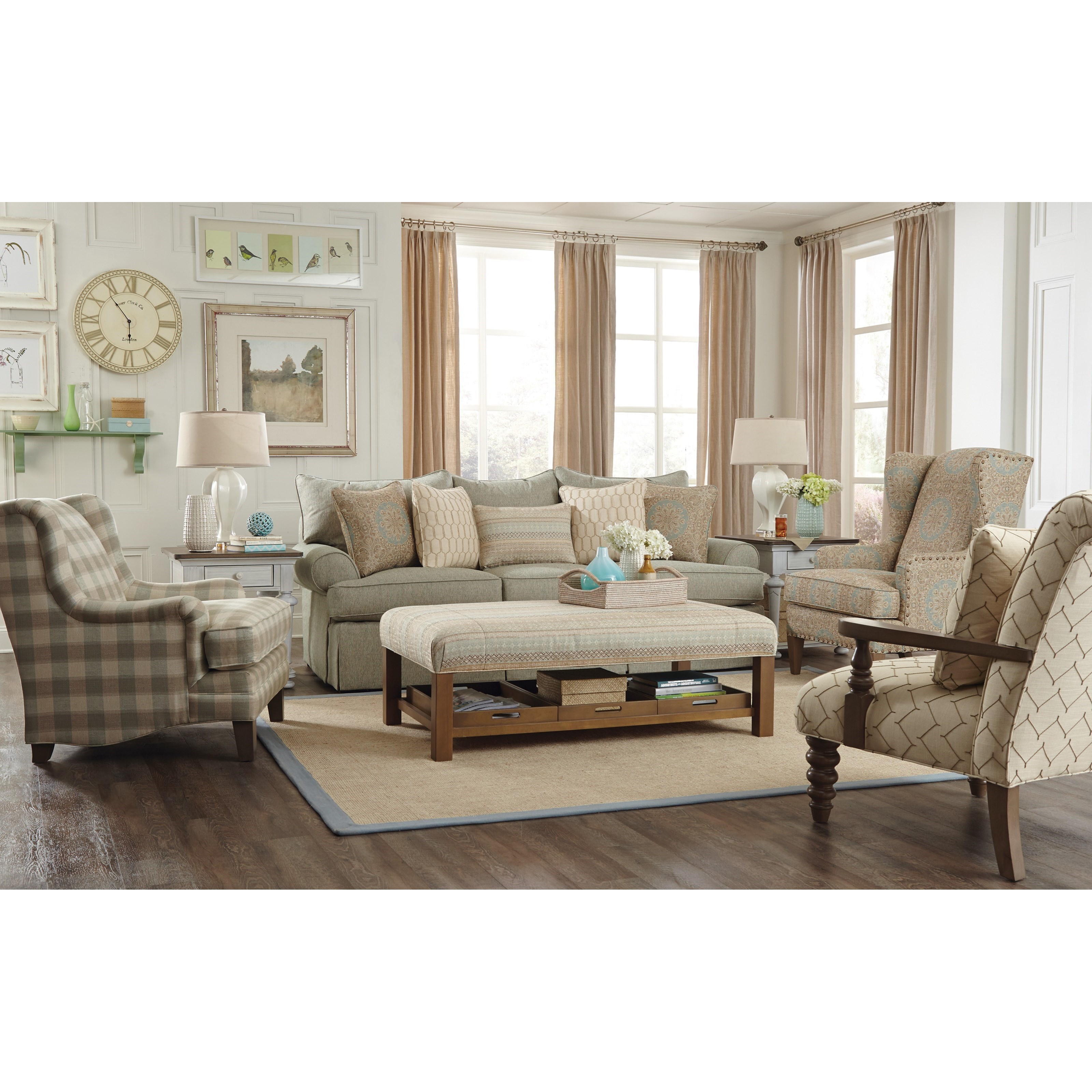 Paula Deen by Craftmaster P997000 UP997050BDC Loose Pillow Back Sofa with Skirt Howell Furniture Sofas