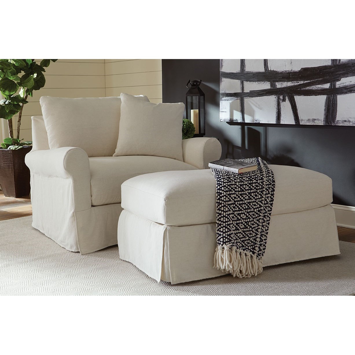 Slipcovered ottoman store