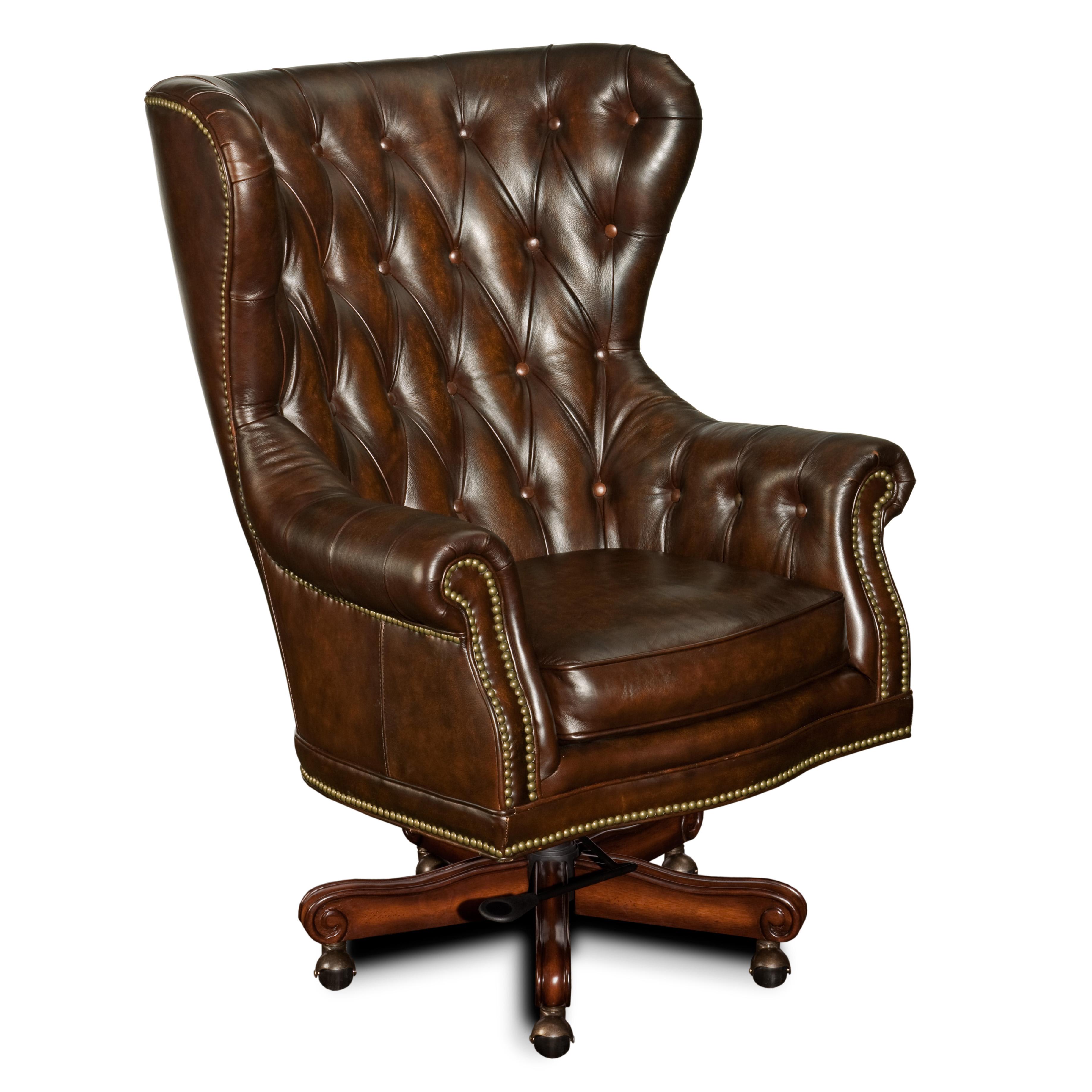 Classic Leather Office Chair Solid Mahogany Hi-Back Office Leather