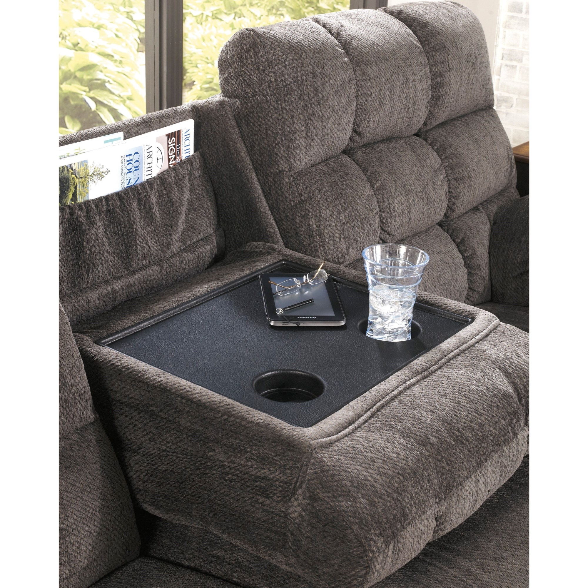 ARRA Horizon Three Seater Tufted Back Sofa With Cupholder 3 Seater