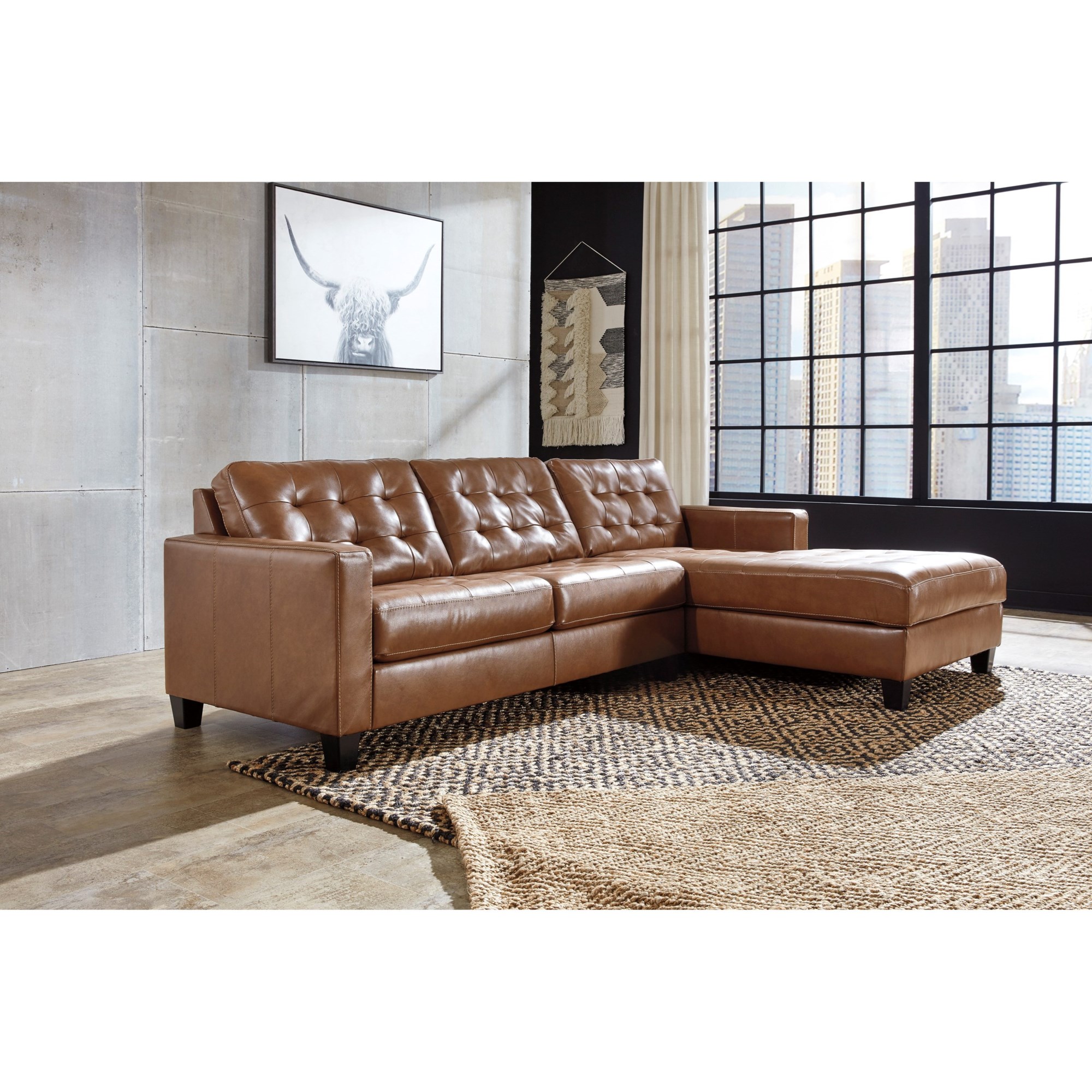 Signature Design by Ashley Baskove 11102S3 Leather Match 2-Piece Sectional  with Chaise and Tufting | Furniture and ApplianceMart | Sectional - Sofa  Groups
