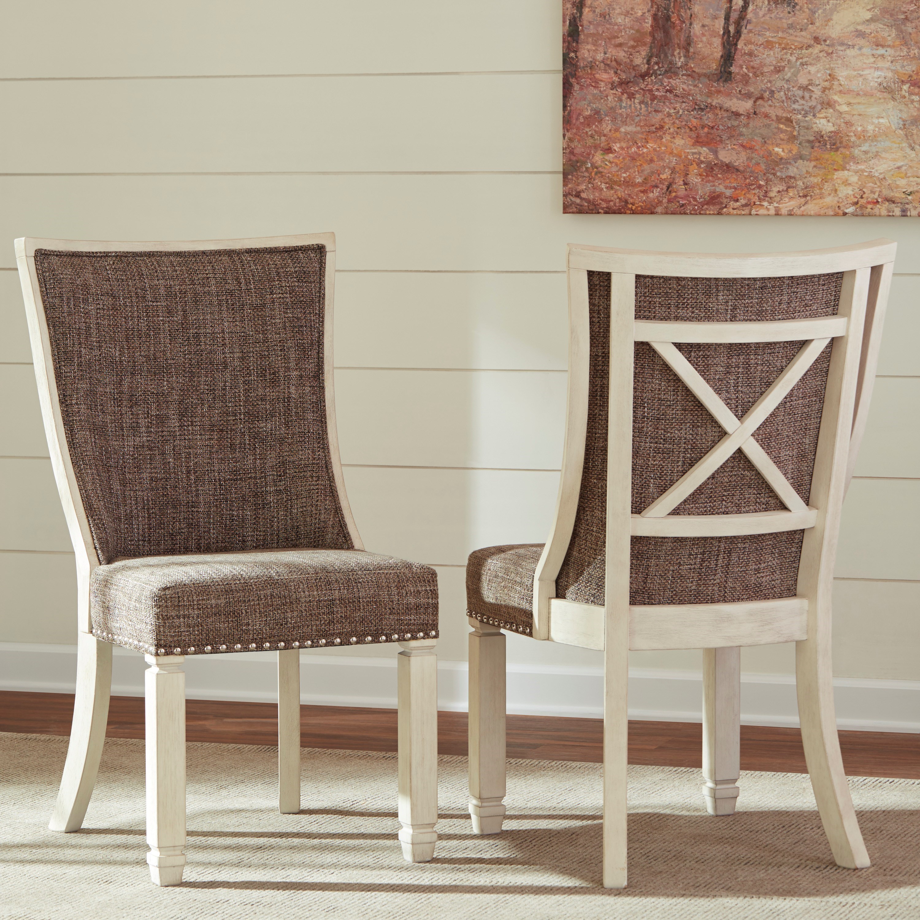 Ashley Signature Design Bolanburg 1326260 Relaxed Vintage Upholstered Side Chair with Back Motif Dunk Bright Furniture Chair Dining Side Chairs