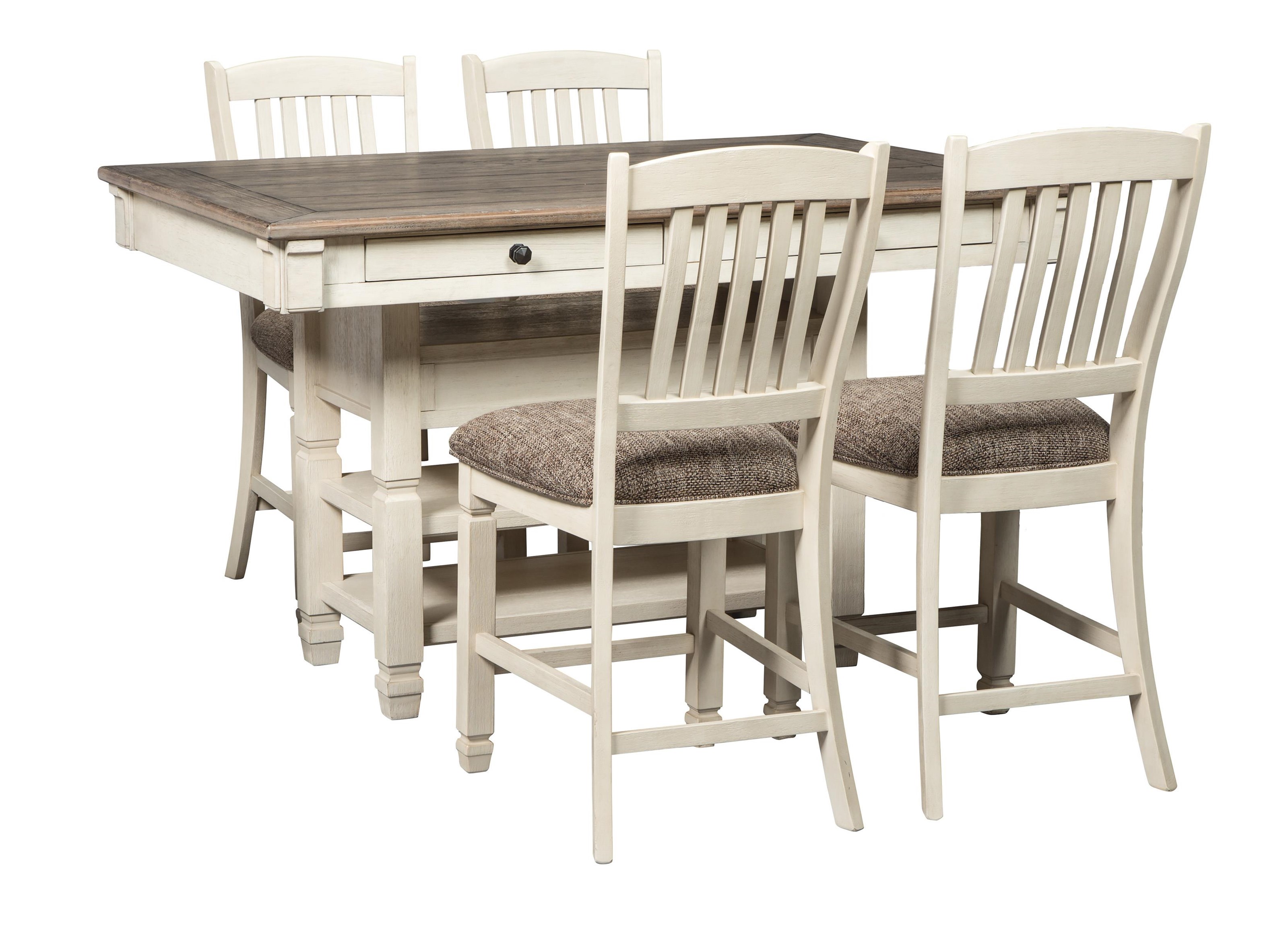 Signature Design by Ashley Bolanburg ASHD647 EKIT 5 Piece Table and Chair Set with Wine Storage Wayside Furniture Mattress Pub Table and Stool Sets