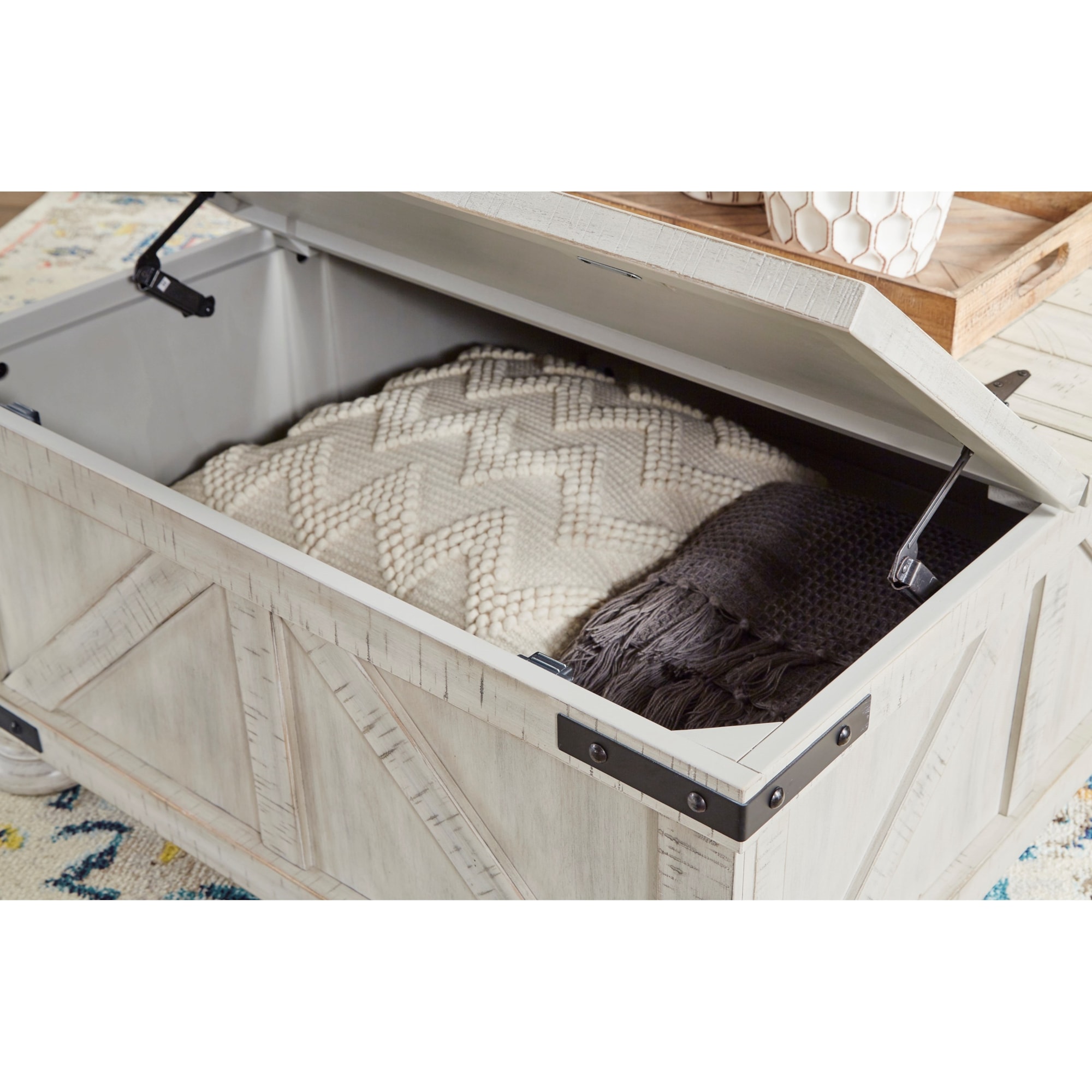 Ashley (Signature Design) Carynhurst 2052747 Rustic Farmhouse Square Storage Coffee Table in