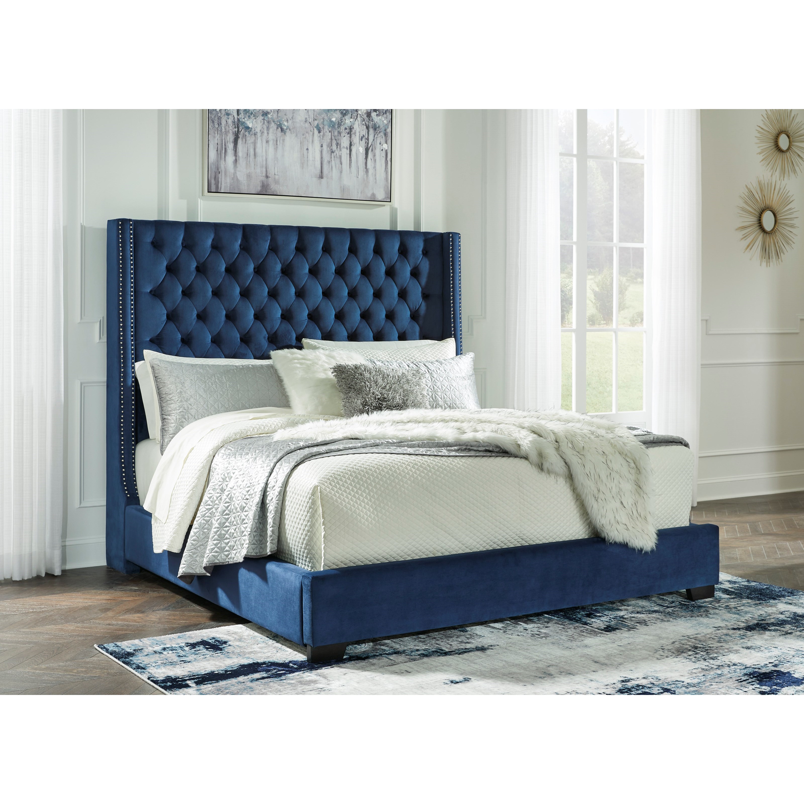 Tremont queen top navy upholstered bed
