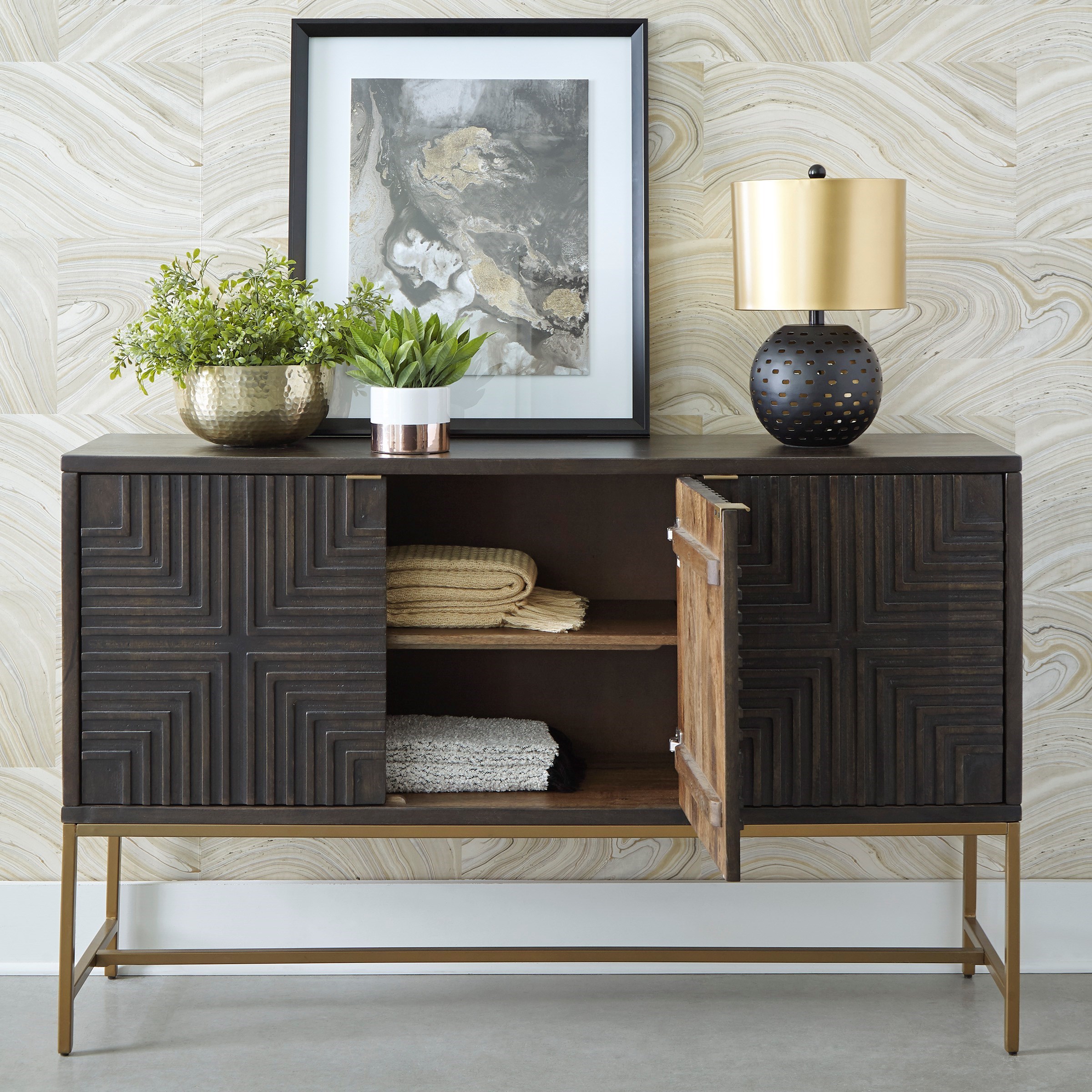Geometric clearance accent cabinet