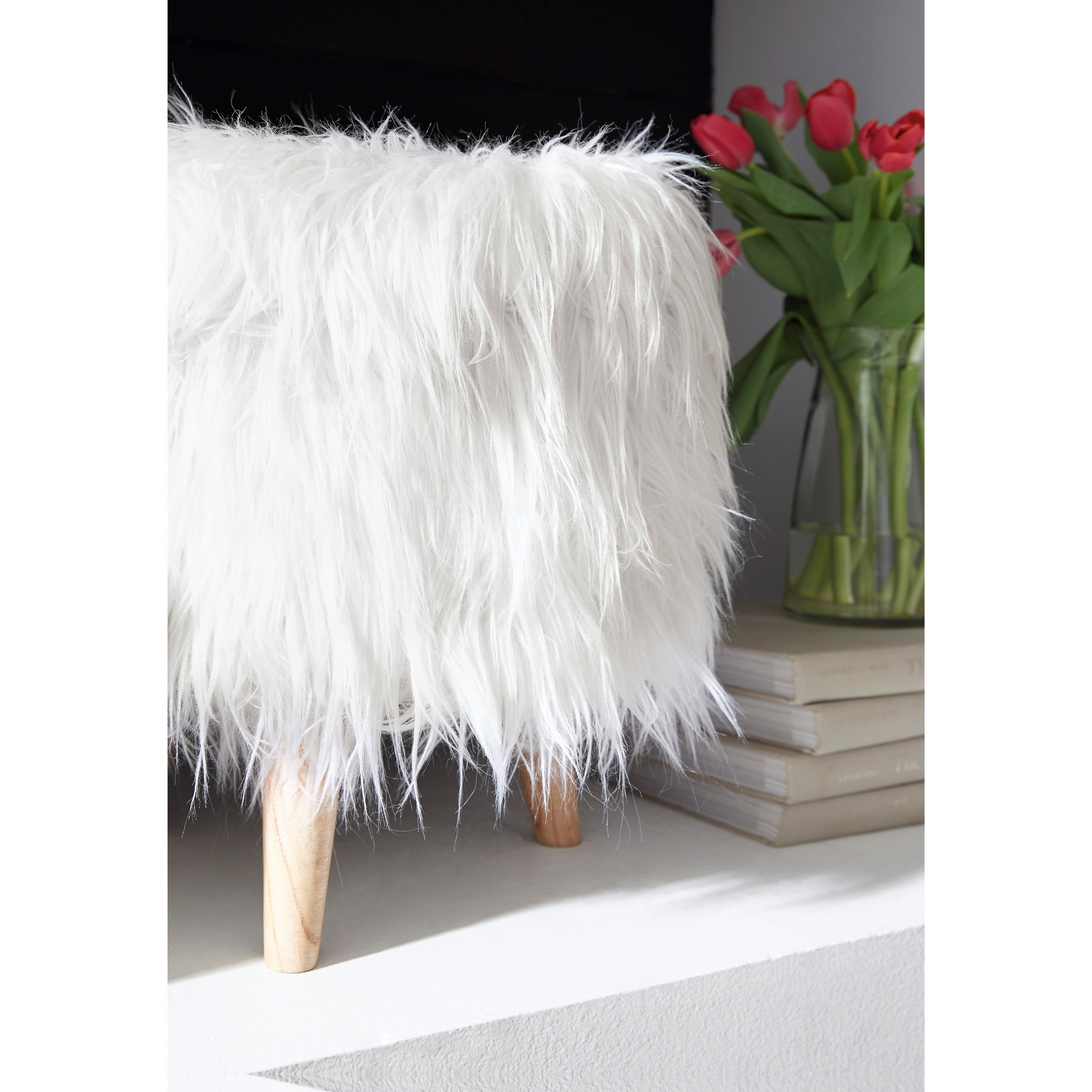 White faux teflon fur footstool