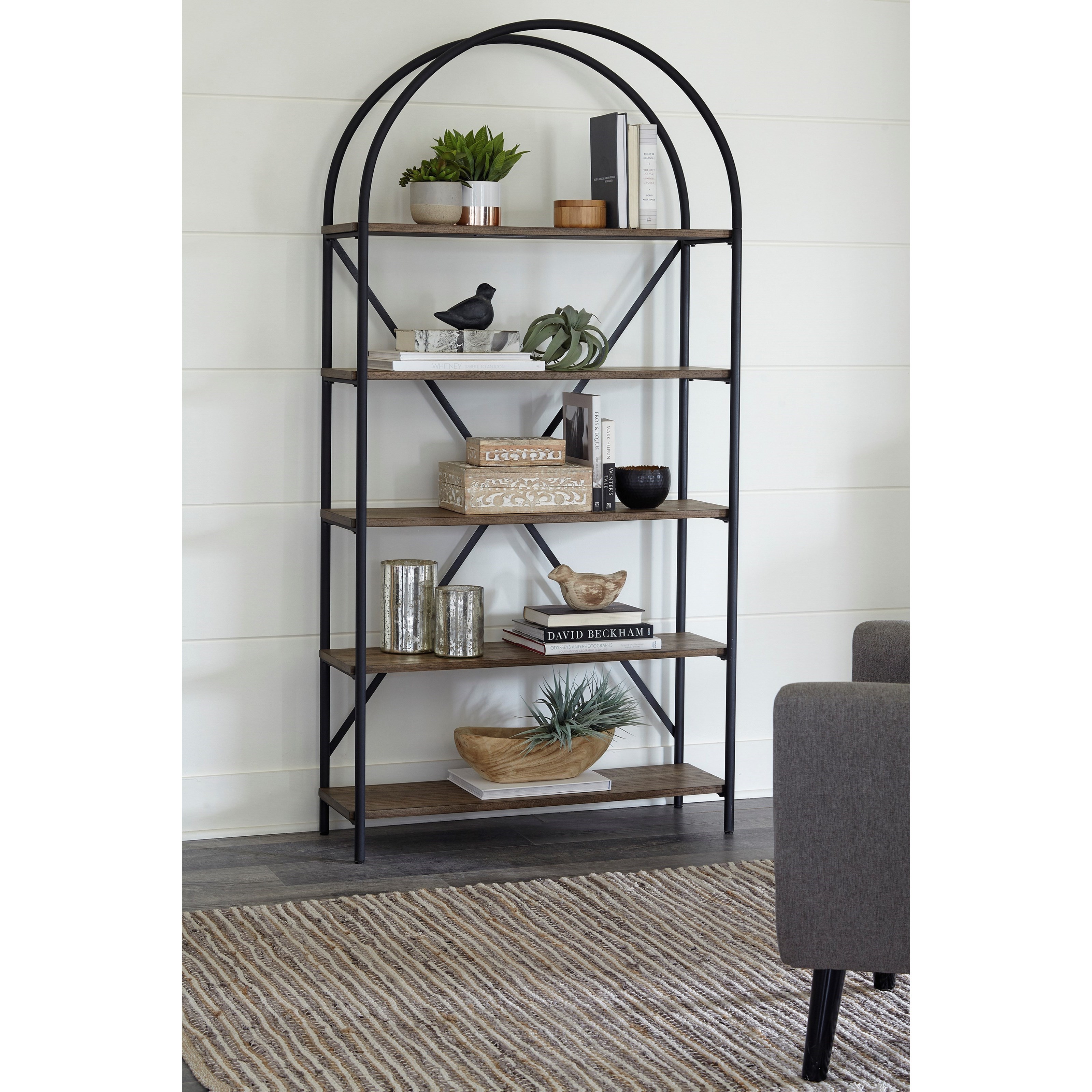 Signature Design by Ashley Galtbury A4000325 Arched Metal Bookcase