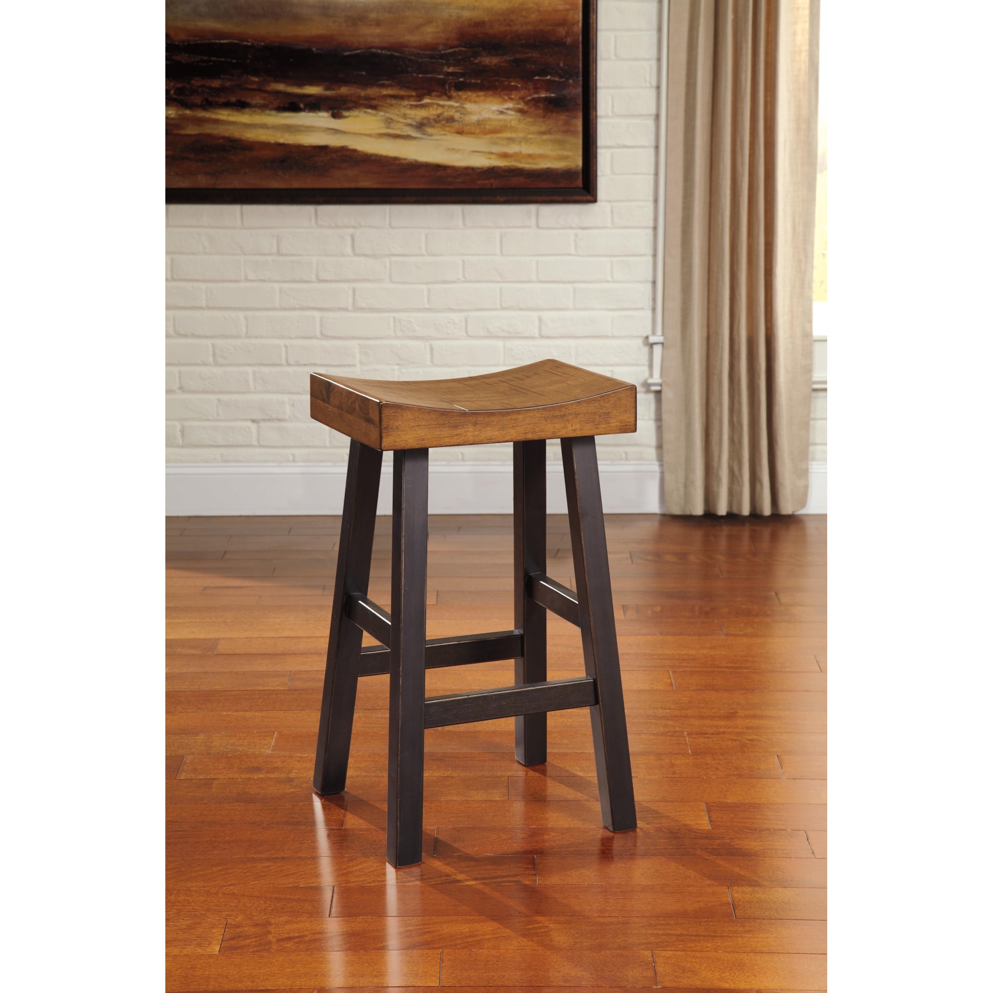 Benchcraft Glosco 73963 Rustic TwoTone Tall Stool with Saddle Seat