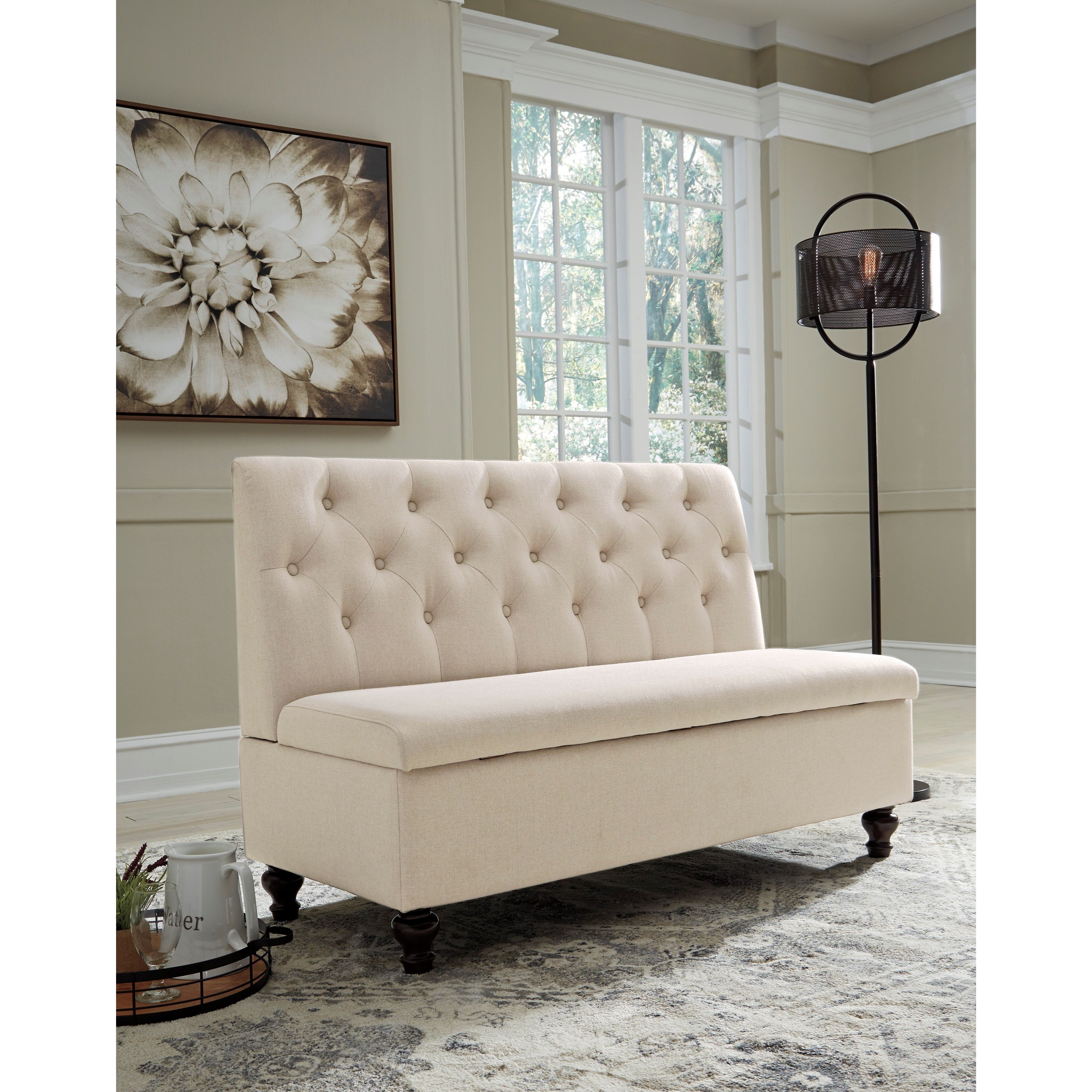 Bedroom bench with top back and storage