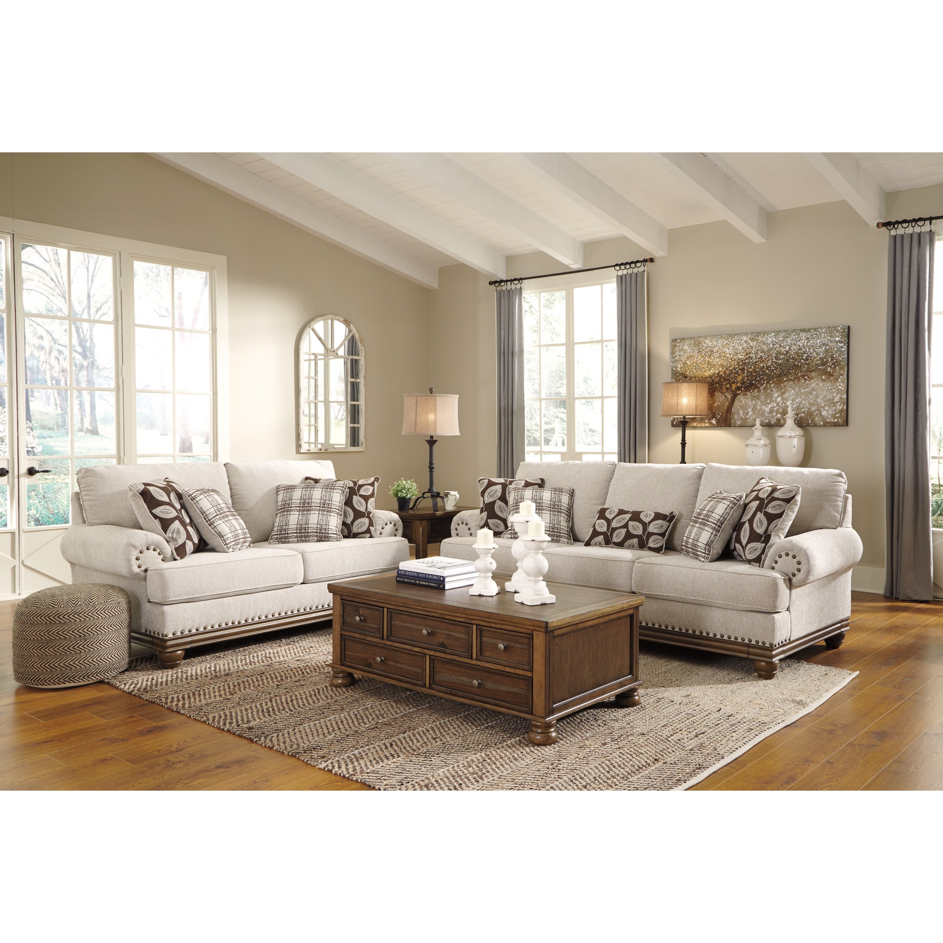 Cream sofa with sales nailhead trim