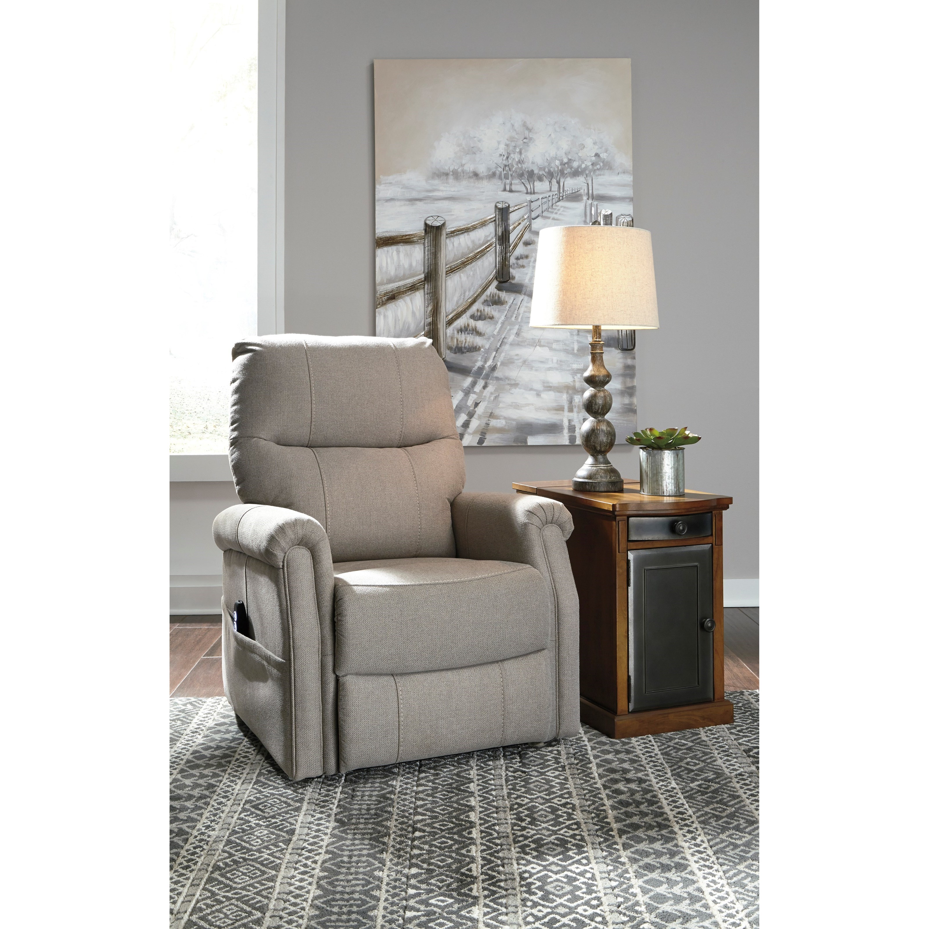 Signature Design by Ashley Markridge 3500212 Power Lift Recliner HomeWorld Furniture Recliner Lay Flat