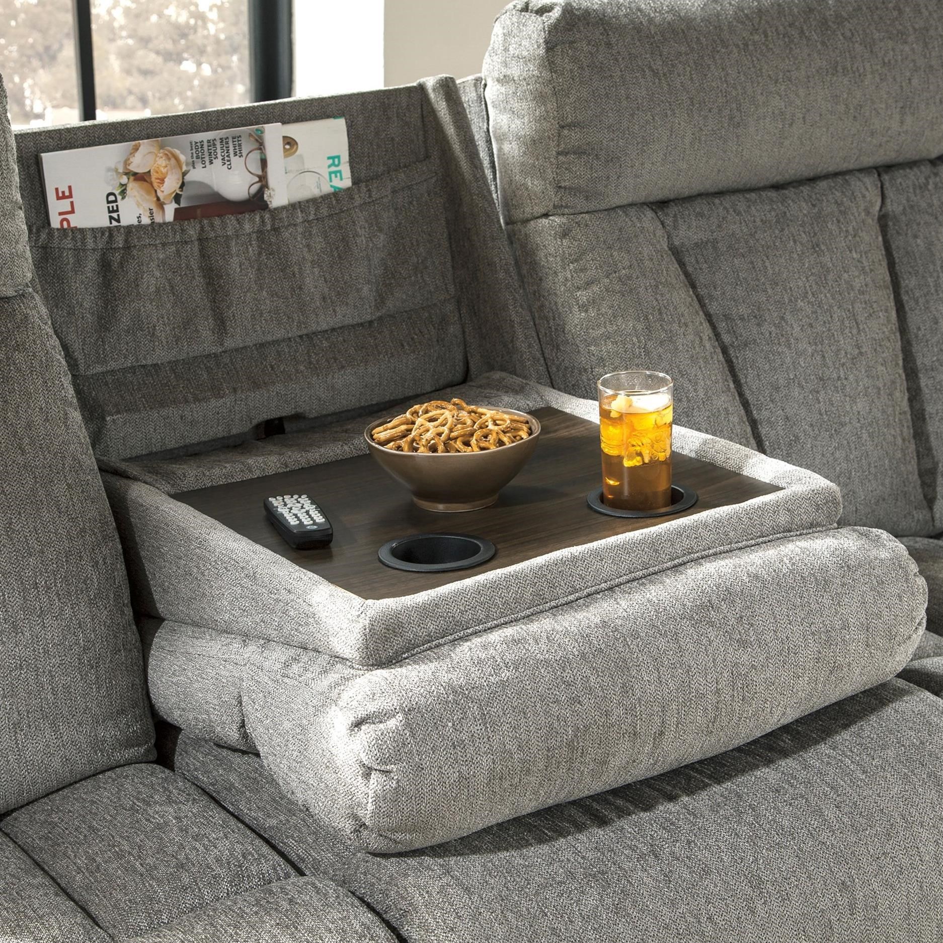 Signature Design by Ashley Mitchiner 76204 89 Casual Reclining Sofa with Drop Down Table Furniture and ApplianceMart Reclining Sofa