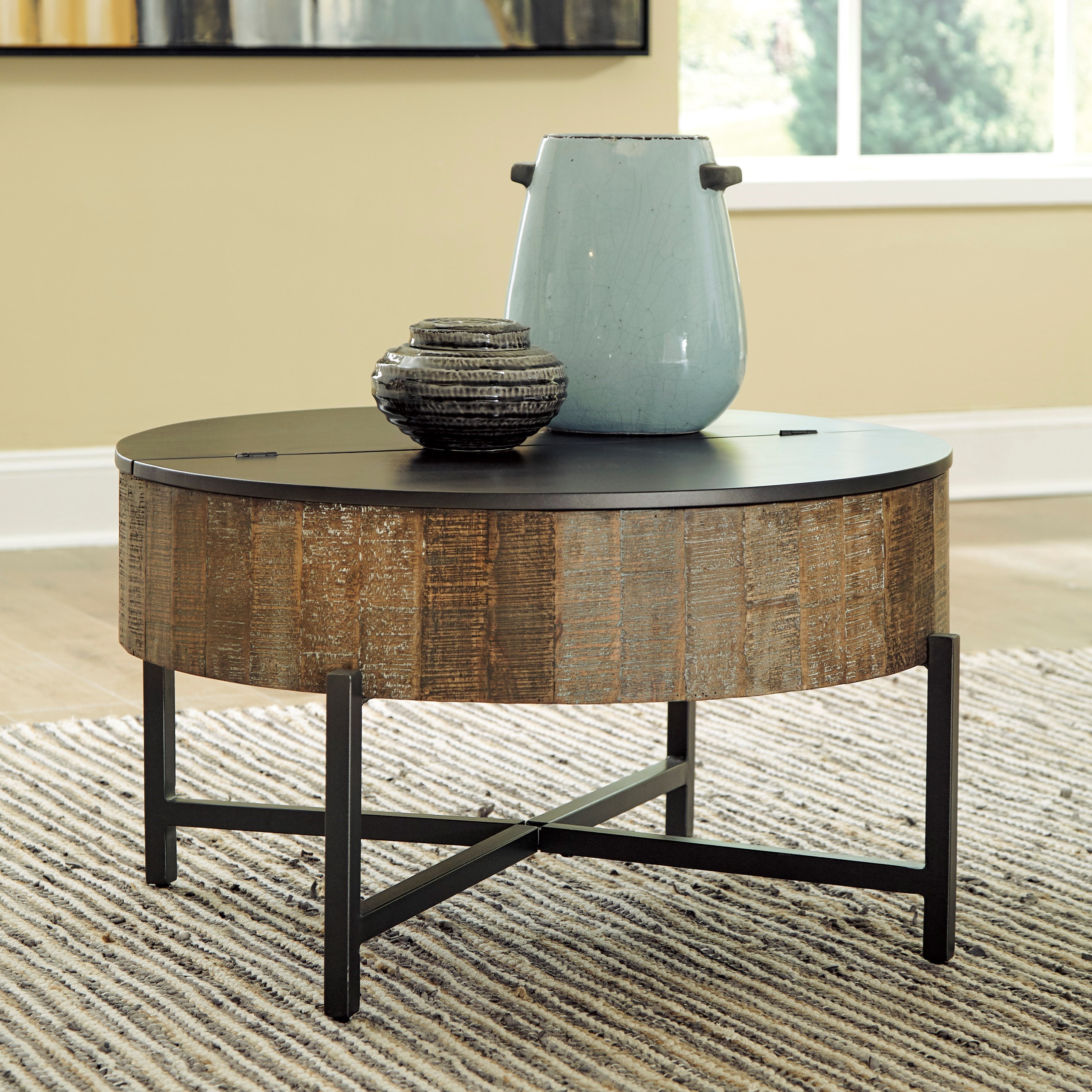 Round coffee table wood hotsell top metal base