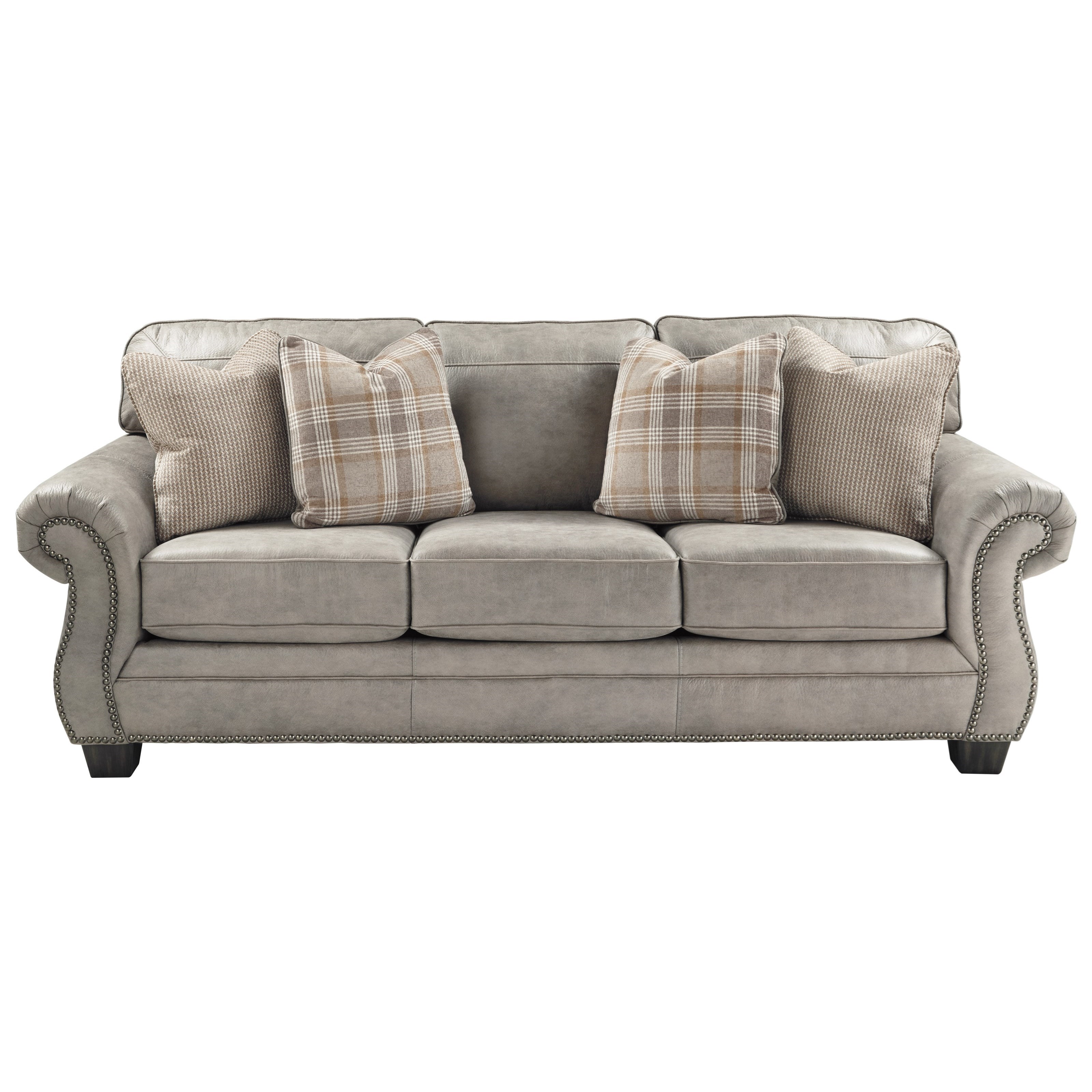 Signature Design by Ashley Olsberg 4870138 Transitional Sofa with Nailhead Trim Johnson s Furniture Uph Stationary Sofas