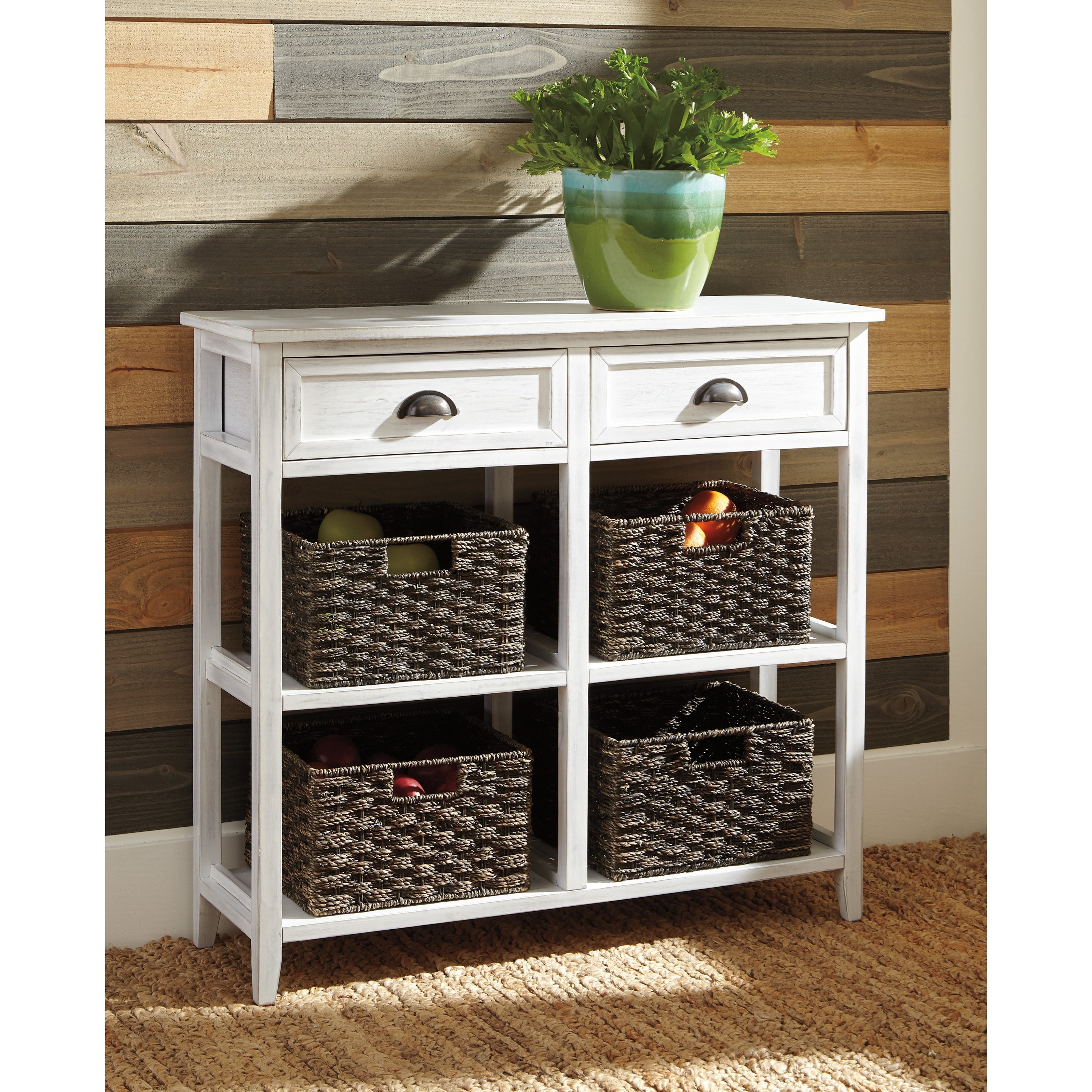 Sofa table hot sale with baskets