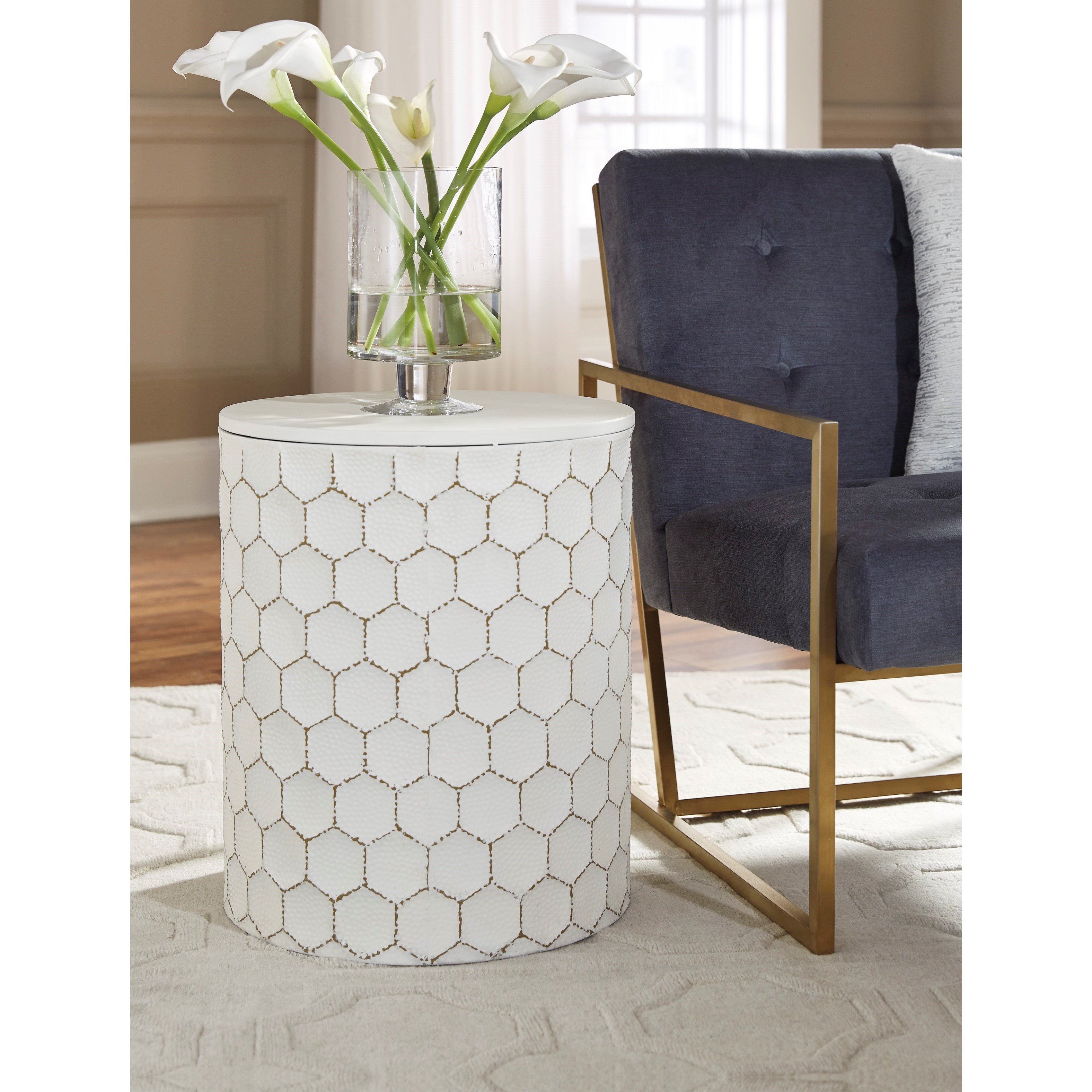 Belfort Select Lily 358735838 White Metal Indoor Outdoor Accent Stool with Honeycomb Design Belfort Furniture End Tables