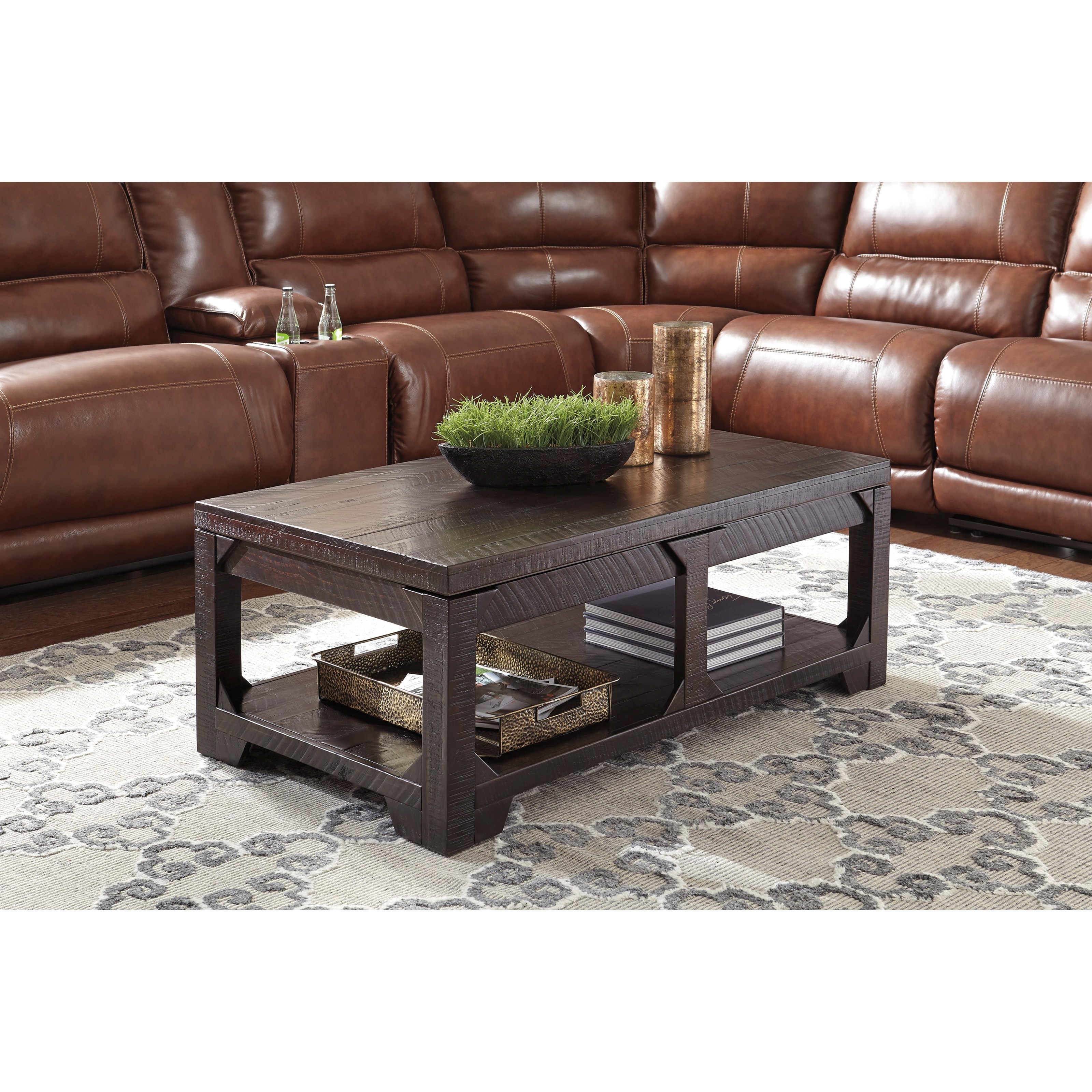 Lift top coffee outlet table for sectional