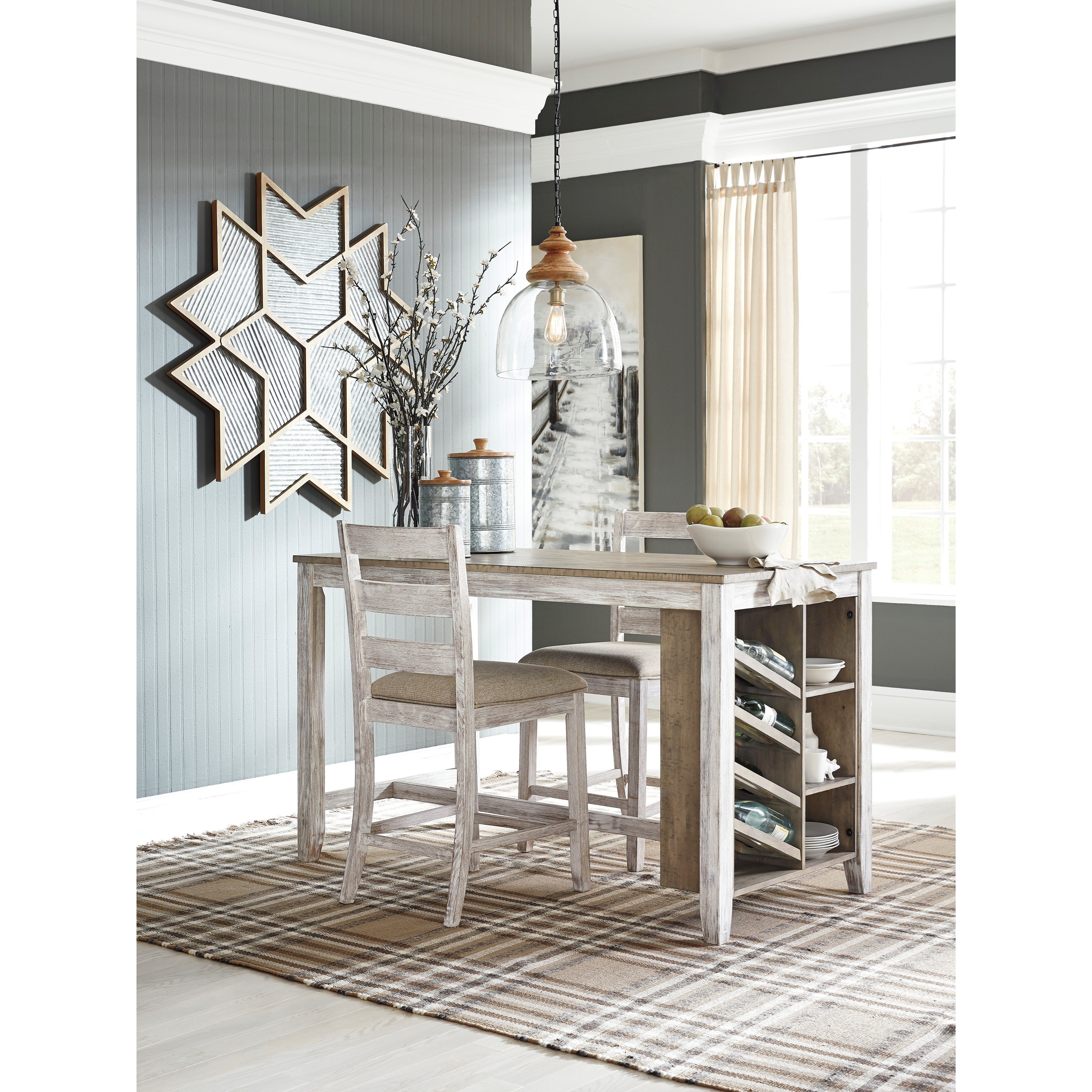 Ashley Furniture Signature Design Skempton D394 124 Ladder Back Counter Height Upholstered Barstool Del Sol Furniture Bar Bar Stools