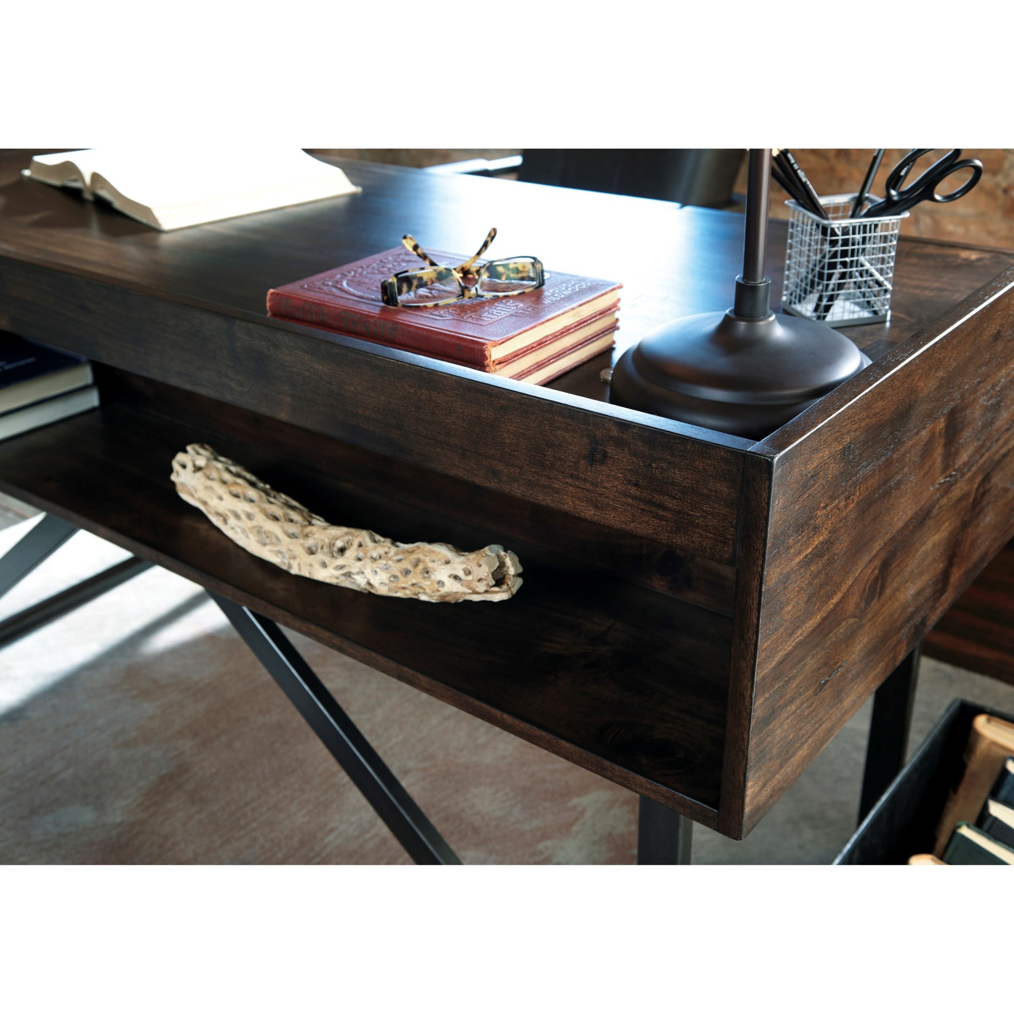 Home Office Desk w/ Drawers Shelf Storage Rustic Industrial