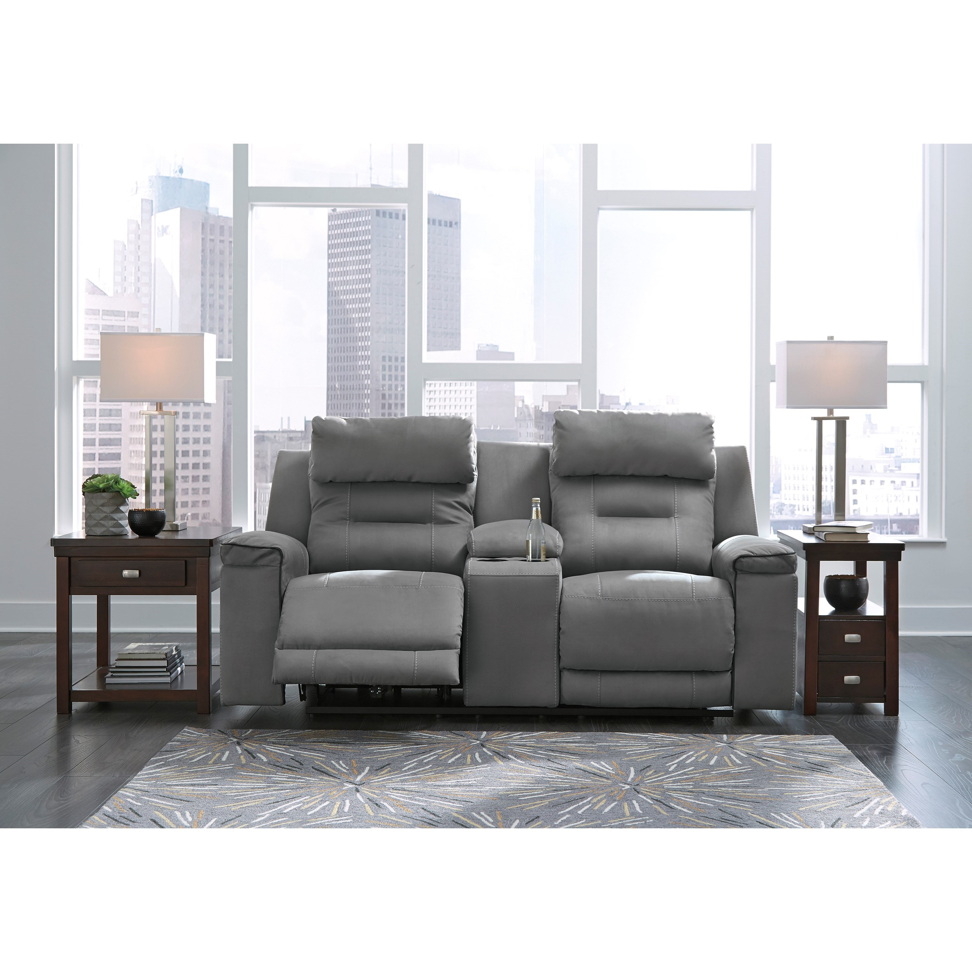 Ashley Furniture Signature Design Trampton 3130318 Contemporary Power Reclining Loveseat with Console and Power Headrests Del Sol Furniture Reclining Loveseats