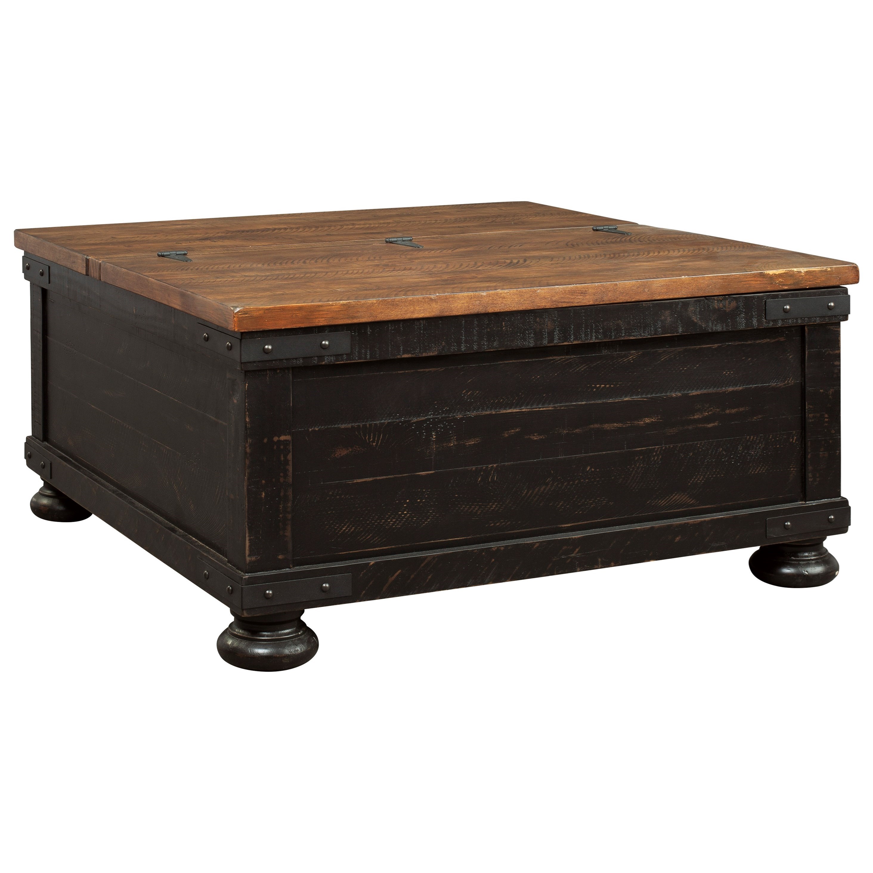 Signature Design by Ashley Valebeck AS4042 Two-Tone Finish Storage Square  Lift Top Cocktail Table | Van Hill Furniture | Occ - Cocktail-Coffee Tables