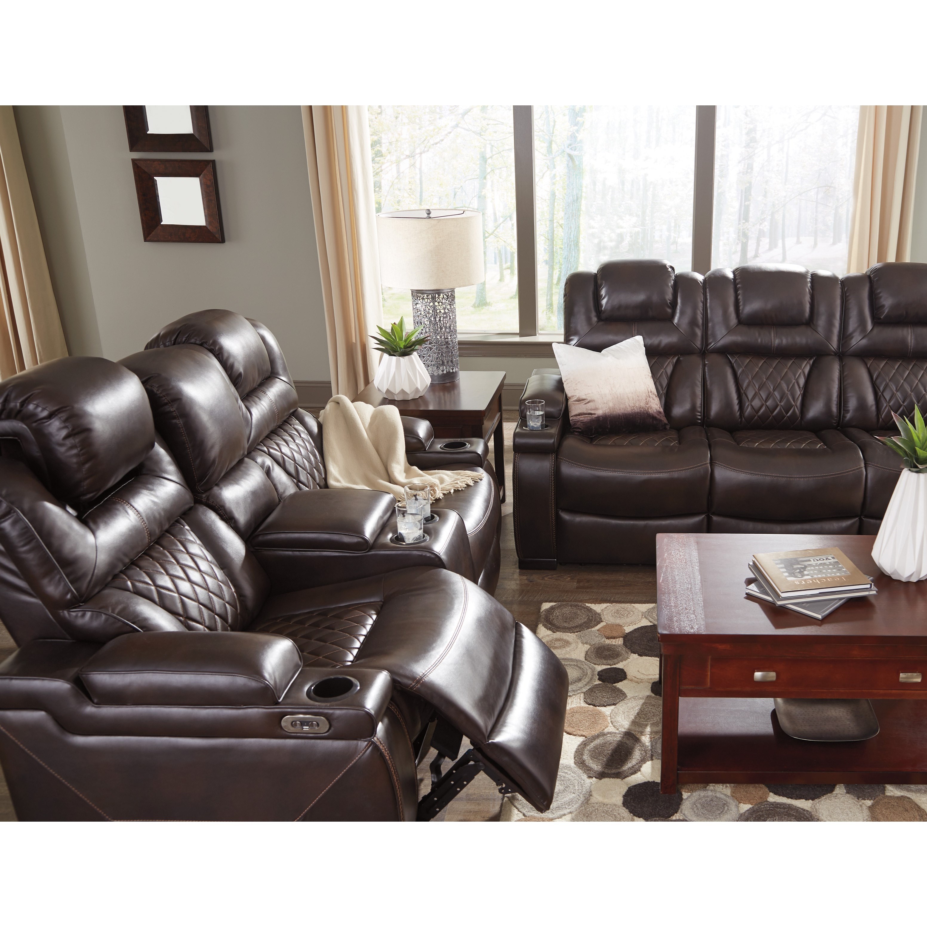 Warnerton chocolate power best sale reclining sofa by ashley