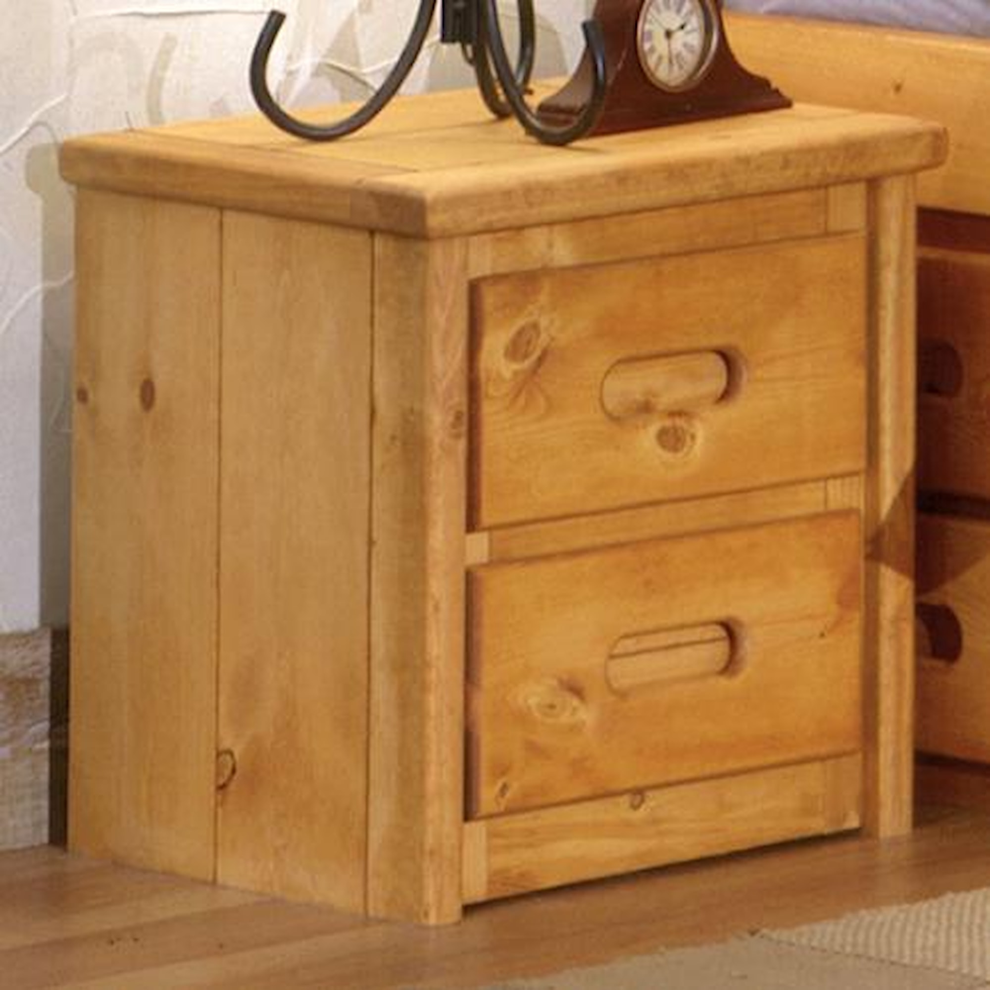 Trendwood Bunkhouse 4765CI 2 Drawer Pine Nightstand with Carved Handles