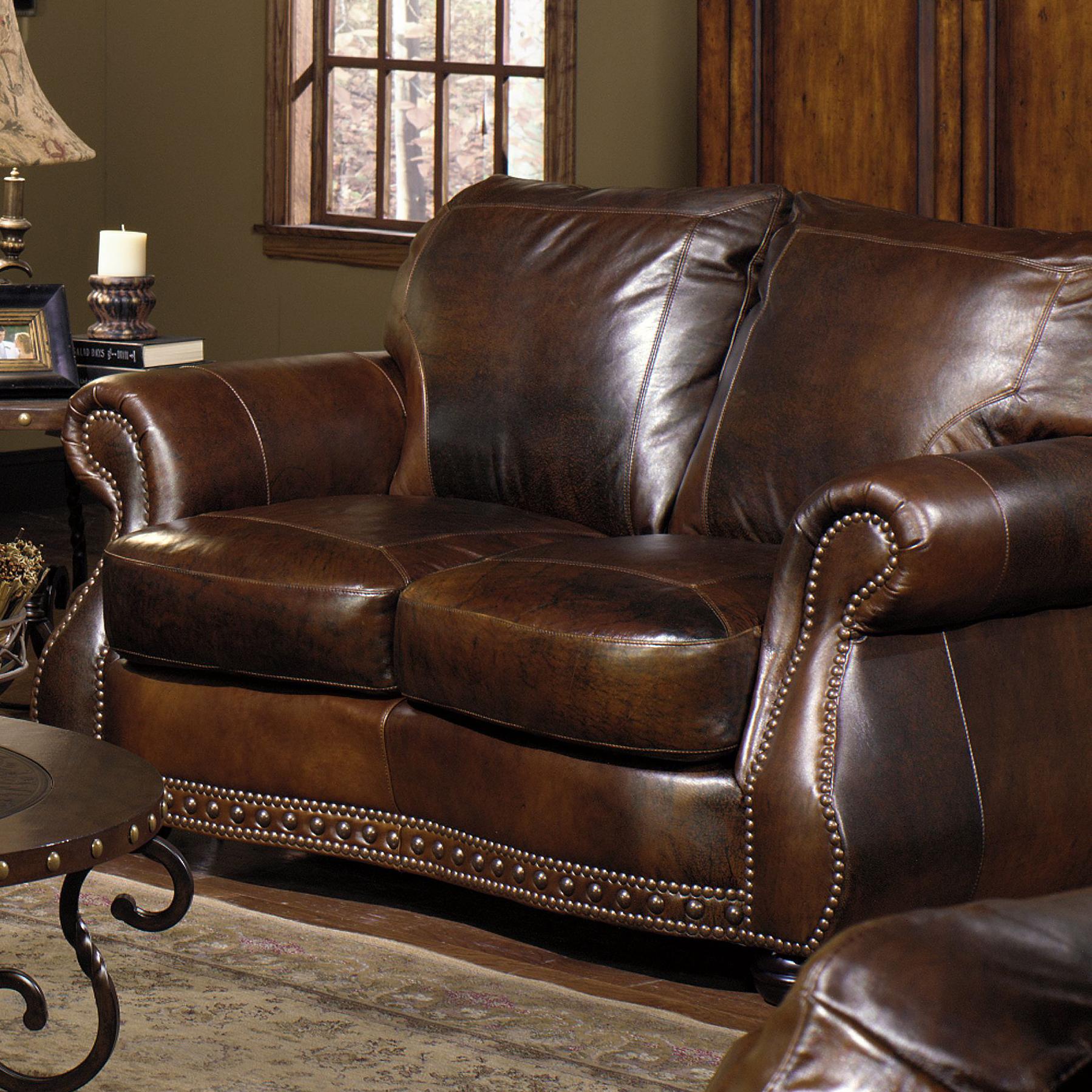 USA Premium Leather 8755 8755 20 Loveseat w Nail Head Trimming