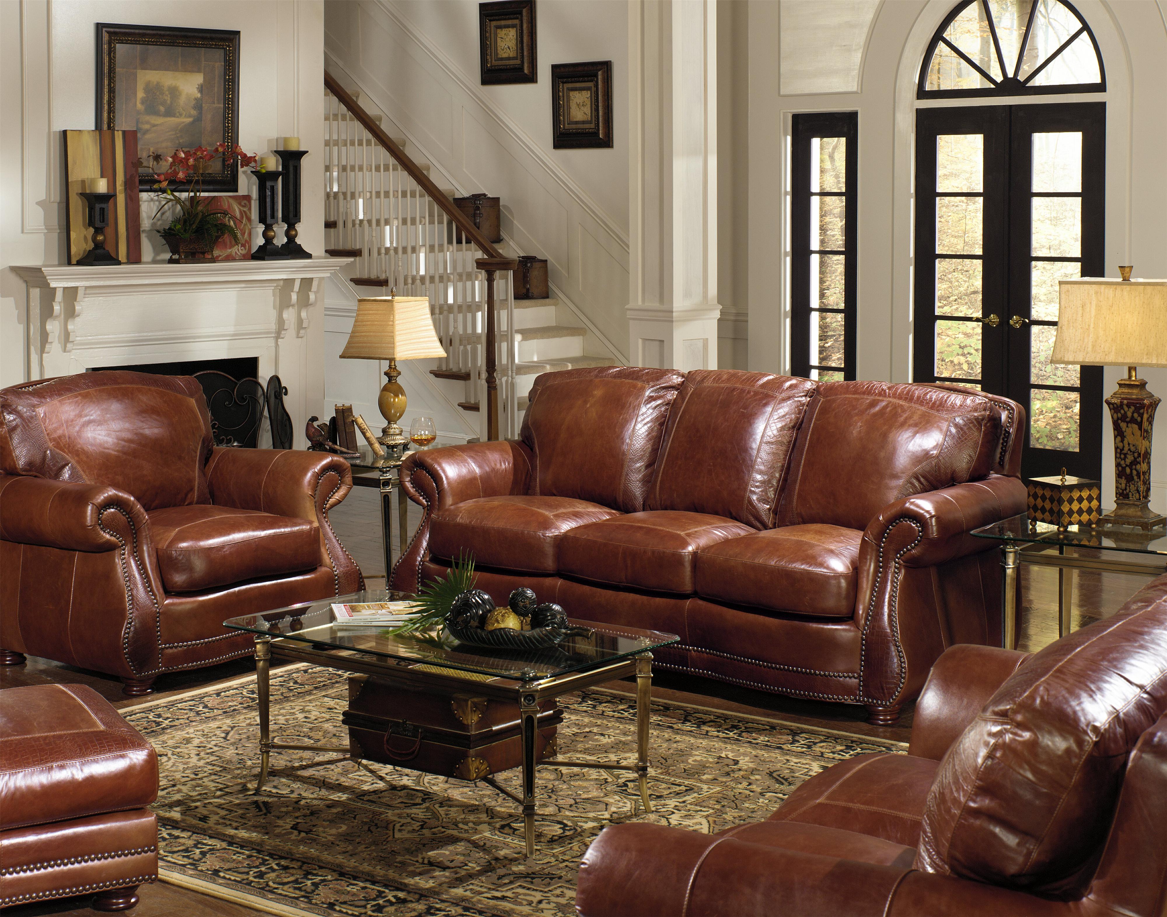 USA Premium Leather 9055 9055 30 Traditional Roll Arm Sofa w